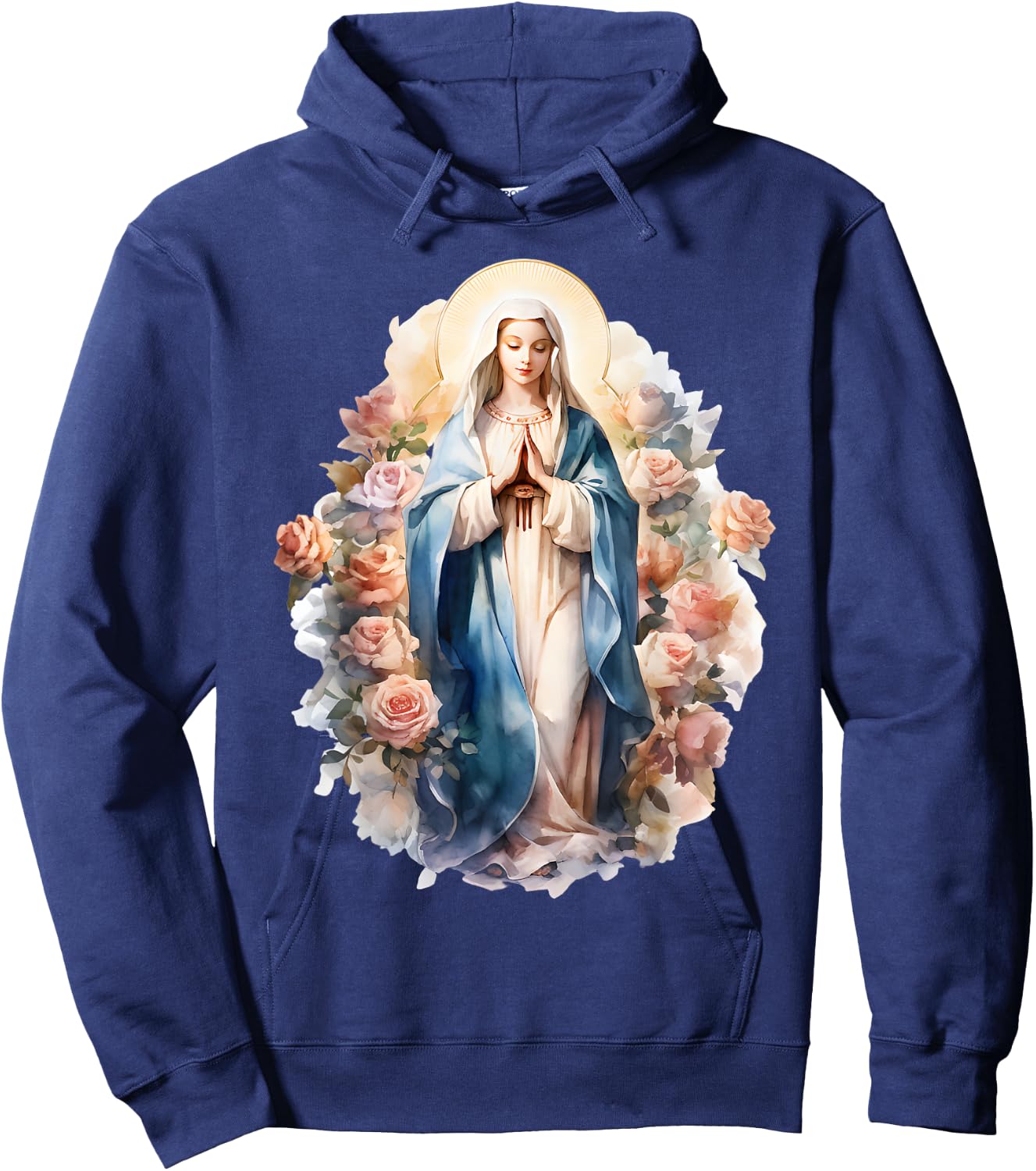 Blessed Mother Mary Mother of Jesus Roses Our Lady Catholic Hoodie - Hoodie | Navy
