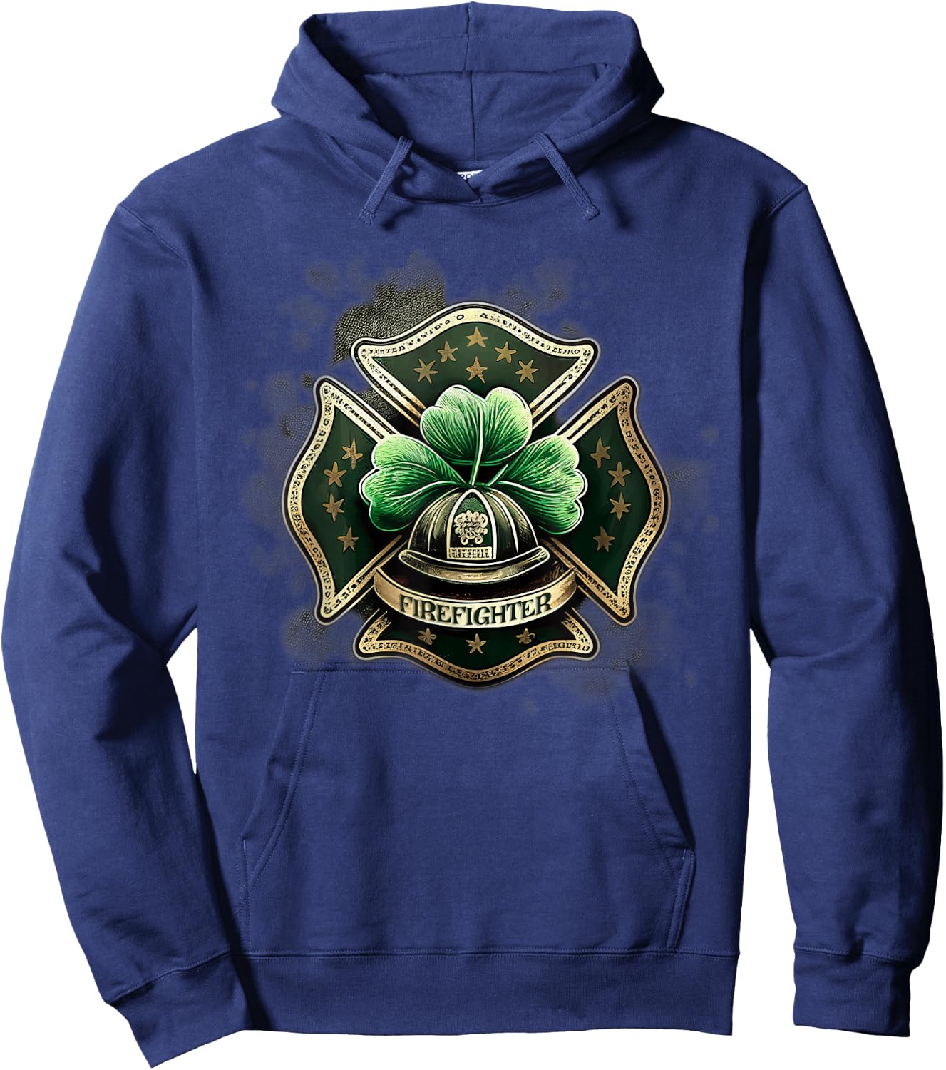 Vintage Shamrock Irish Firefighter St Patricks USA Fireman Hoodie - Hoodie | Navy