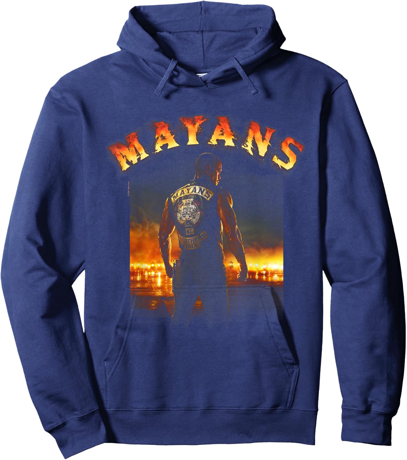 Mayans M.C. Logo on Fire & Pose Hoodie - Hoodie | Navy