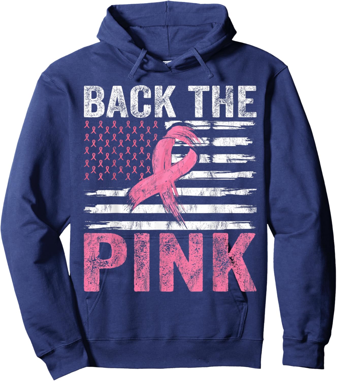 Breast Cancer Awareness USA Flag Design Back The Pink Ribbon Hoodie - Hoodie | Navy