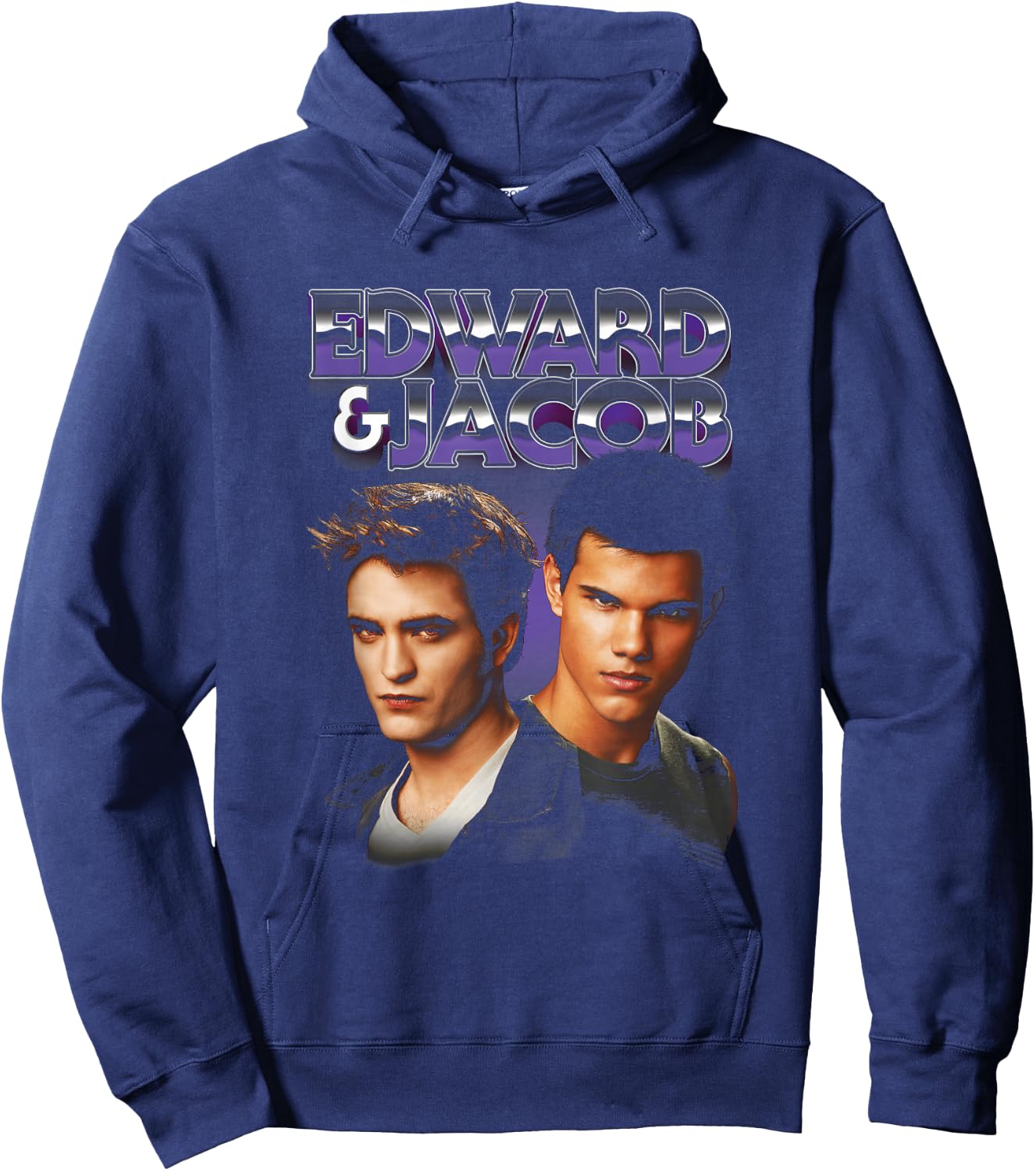 Twilight Edward & Jacob Purple Chrome Text Portrait Movie Hoodie - Hoodie | Navy