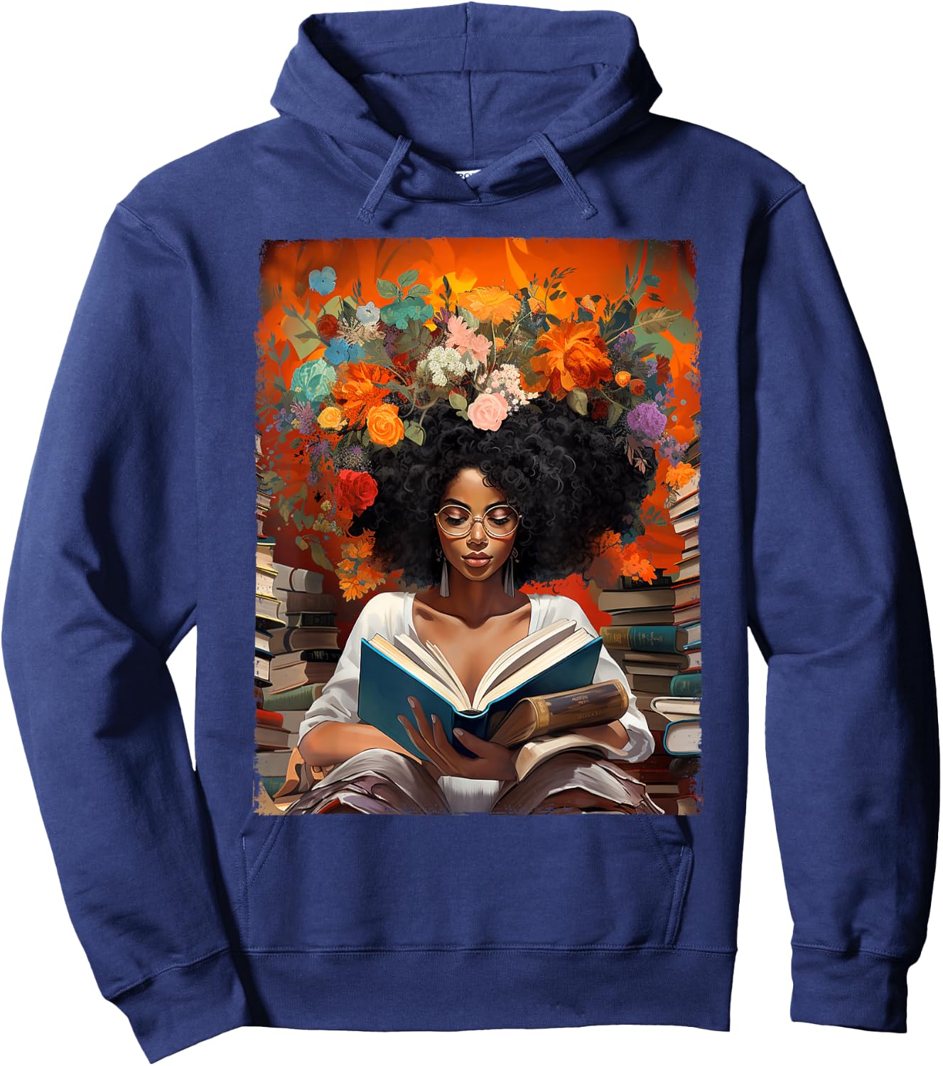 Black History Educated Reading Book Melanin Queen Afro Women Hoodie - Hoodie | Navy