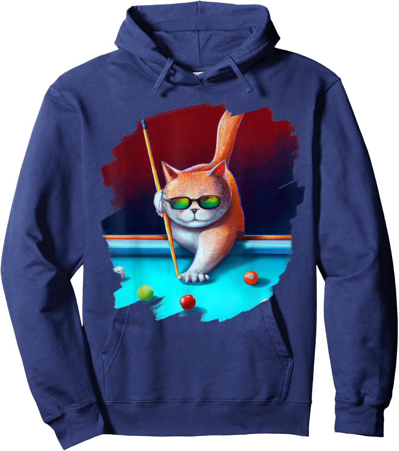 Cat Playing Pool Billiards in Lounge Cool Funny Cats Hoodie - Hoodie | Navy