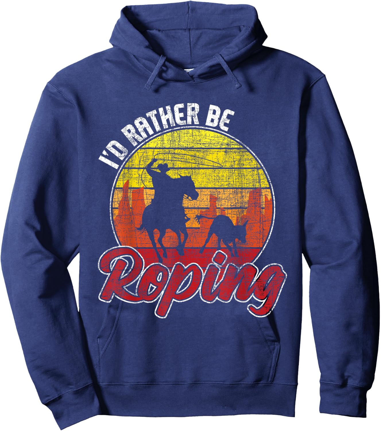 Funny Roping Shirts I'd Rather Be Roping -Adults Kids Equestrian Western Culture Lovers Novelty Black Small Short Sleeve Hoodie - Hoodie | Navy