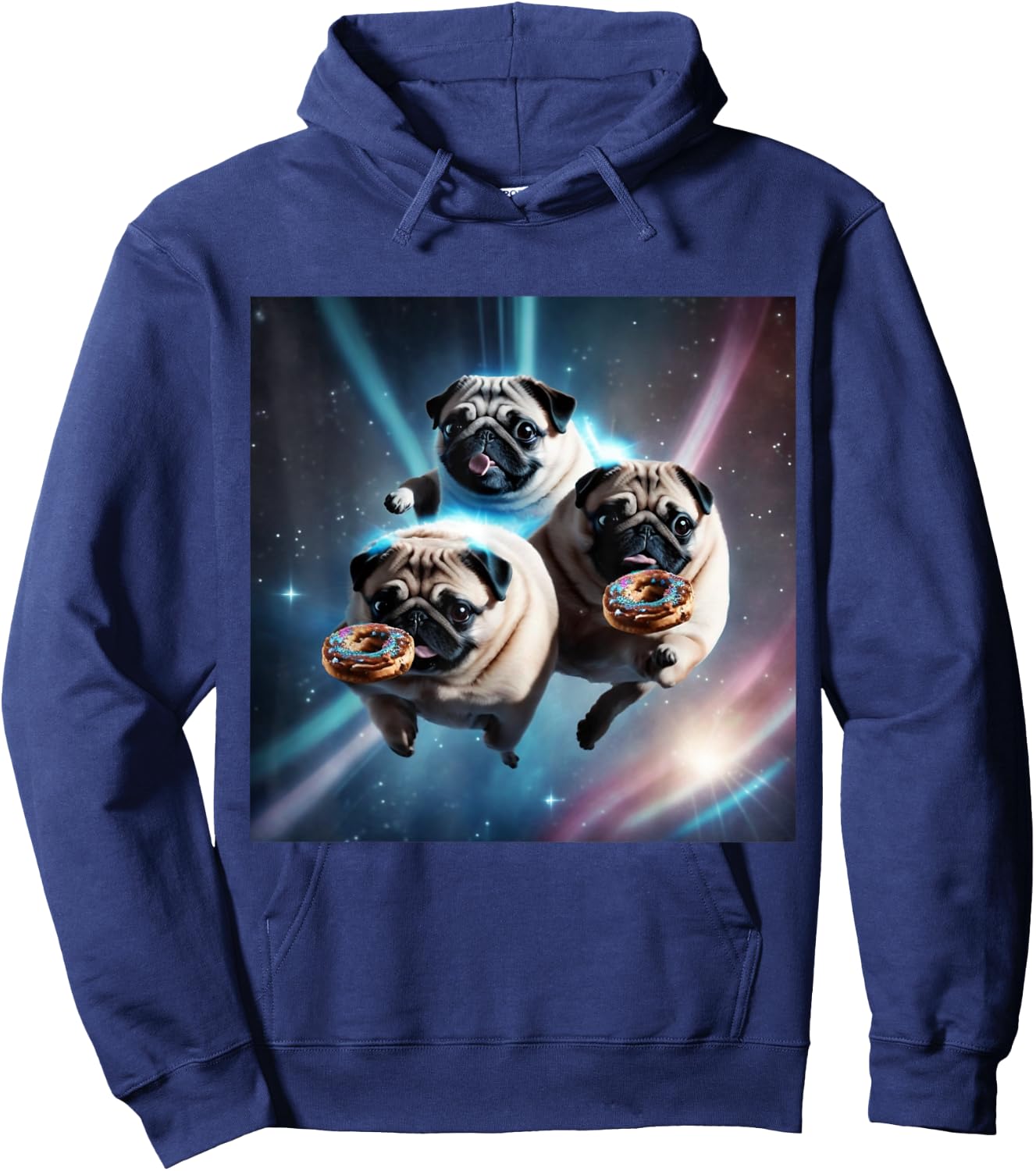 Pugs In Space With Donuts Cute Pug Boys Girls Men Women Hoodie - Hoodie | Navy