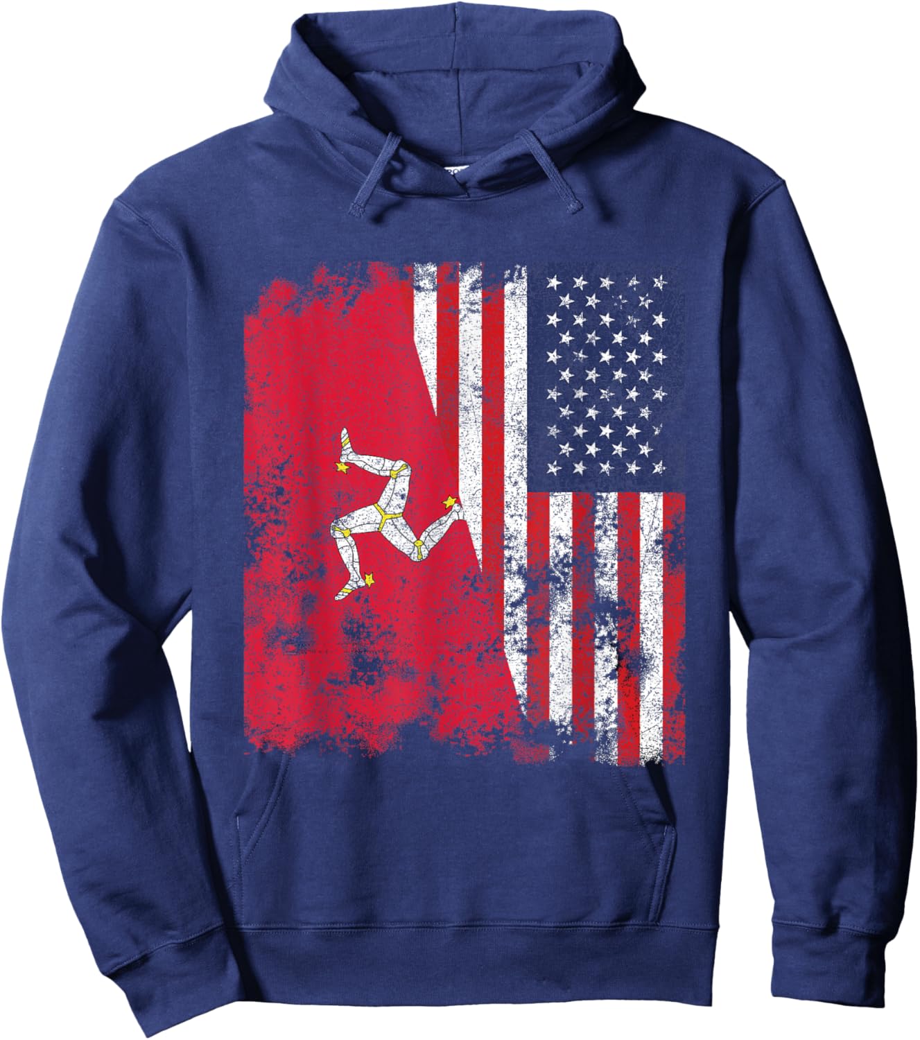 Isle Of Man USA Flag Distressed - Half American Hoodie - Hoodie | Navy