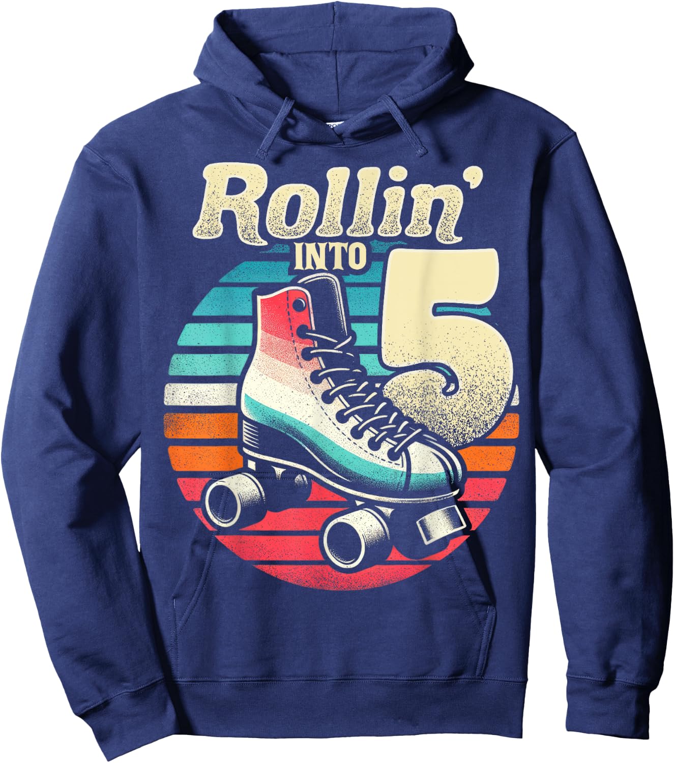 Roller Skating 5th Birthday Party Girls Boys Rollin into 5 Hoodie - Hoodie | Navy
