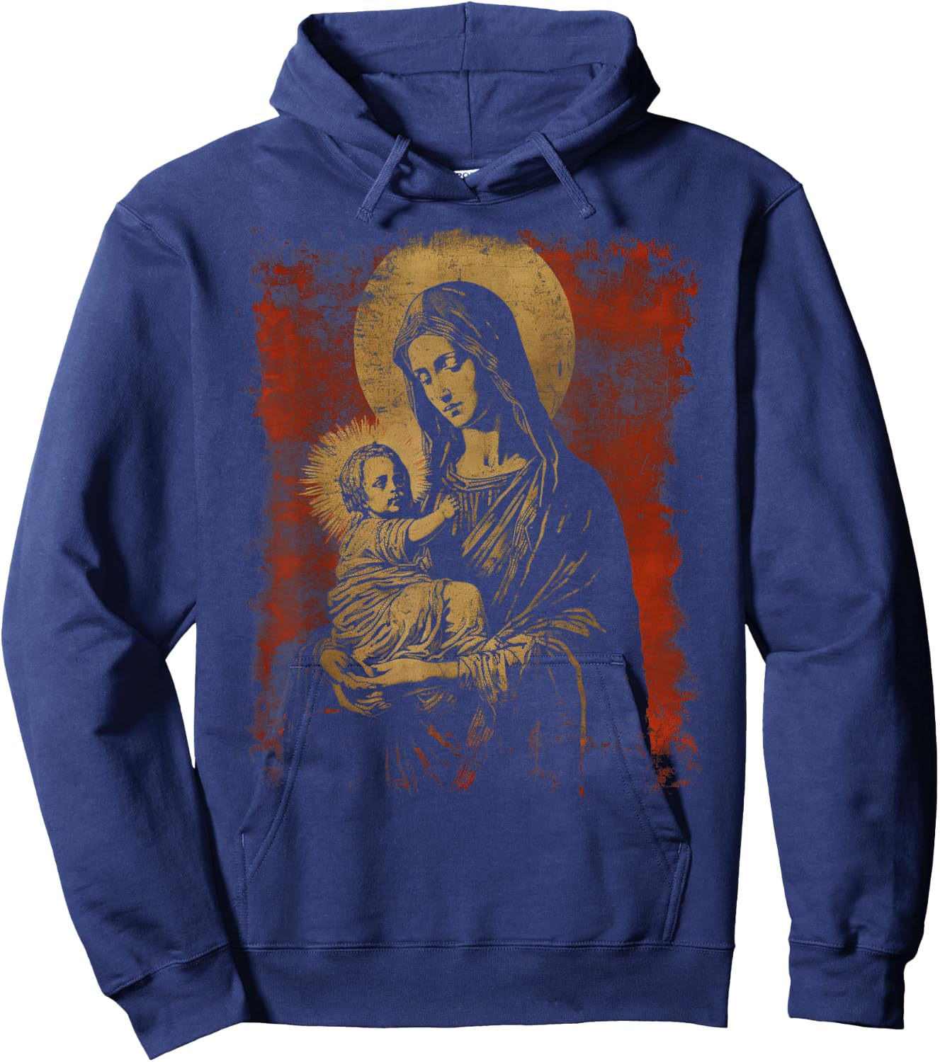 Mary & Jesus Retro Distressed 90s Goth Grunge Vibes Graphic Hoodie - Hoodie | Navy