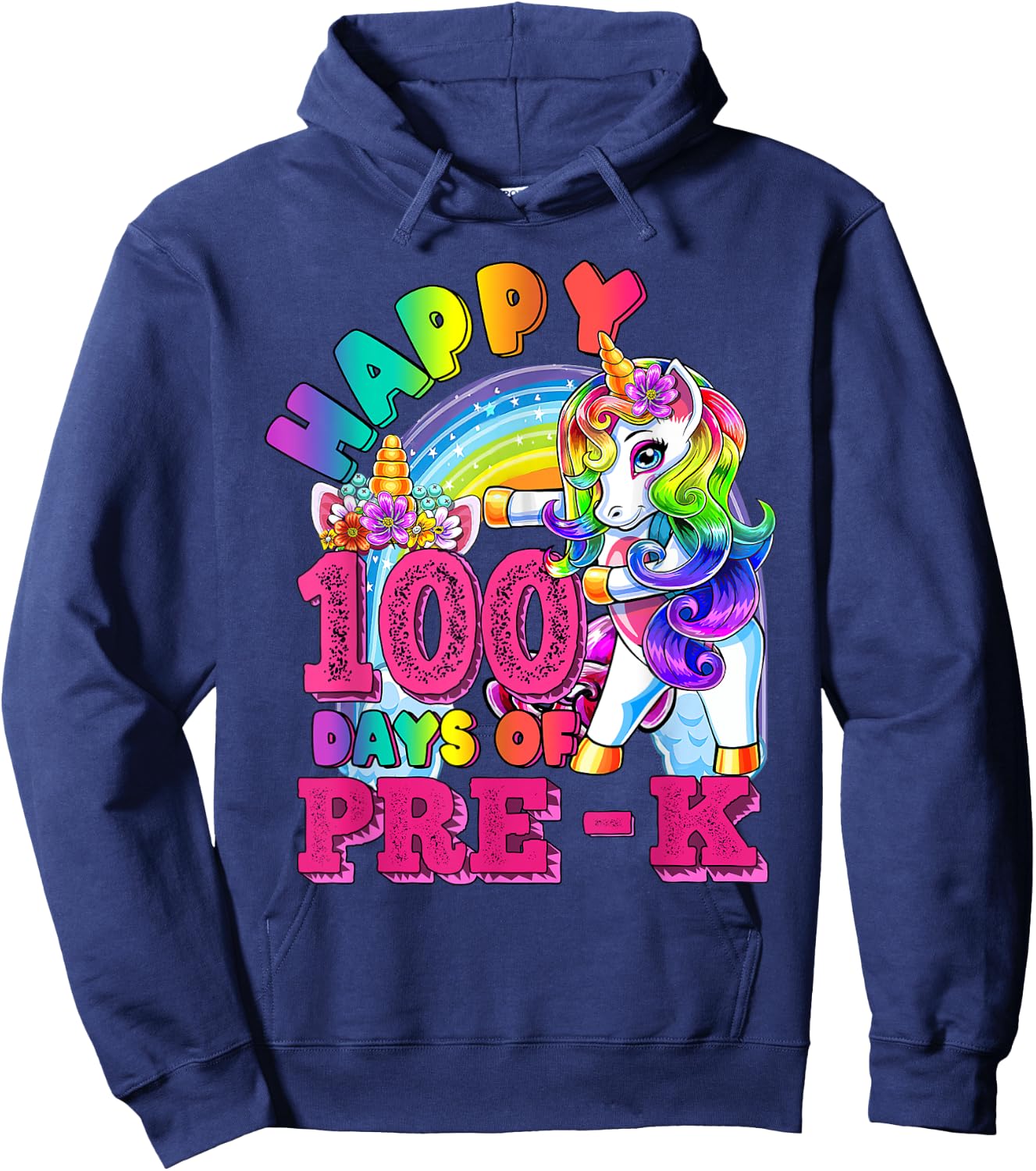 Dabbing Unicorn 100th Day Of School Pre-K Kid Girls Teacher Hoodie - Hoodie | Navy