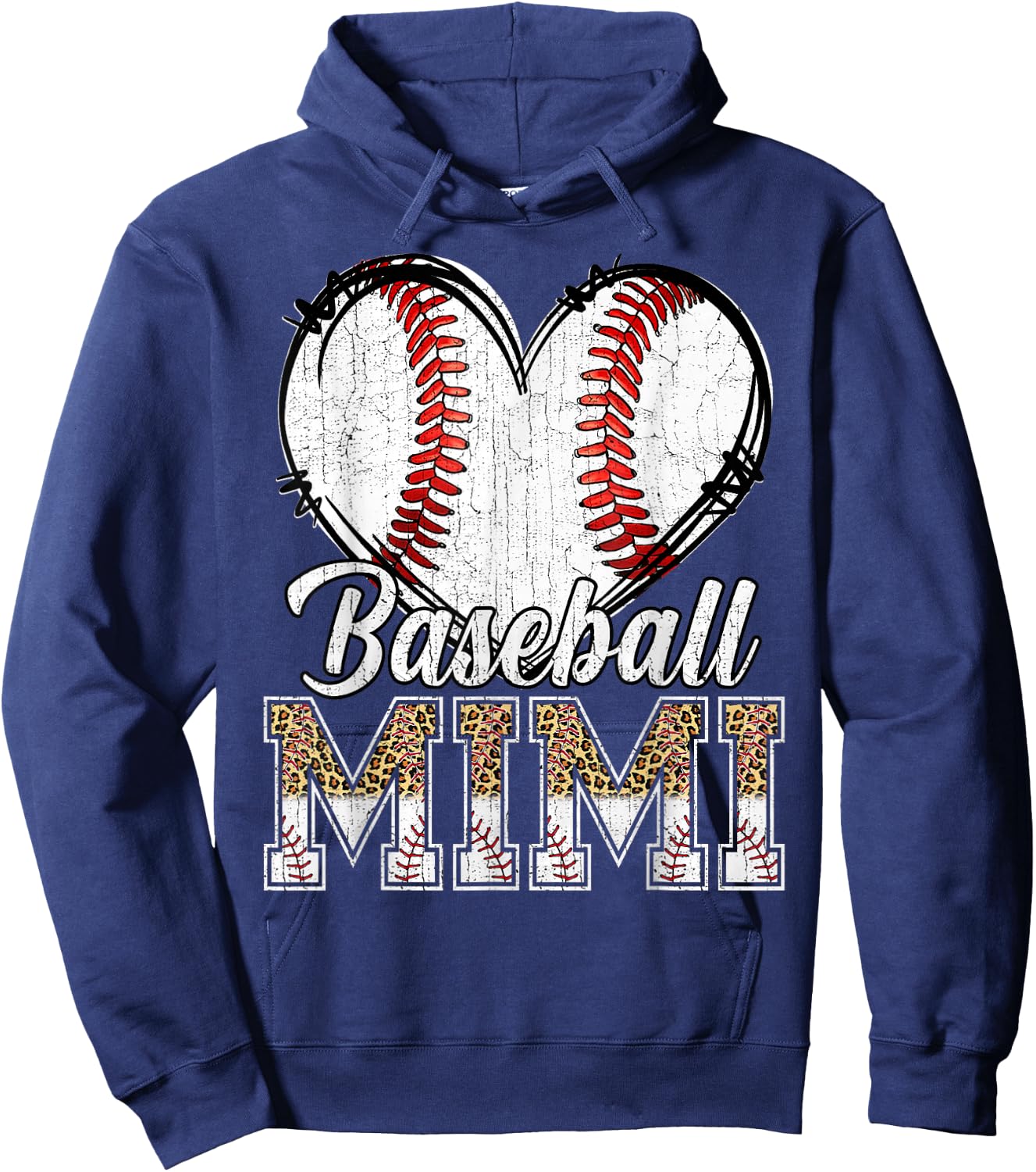 Softball Baseball Mimi Heart Leopard Print Mother's Day Hoodie - Hoodie | Navy
