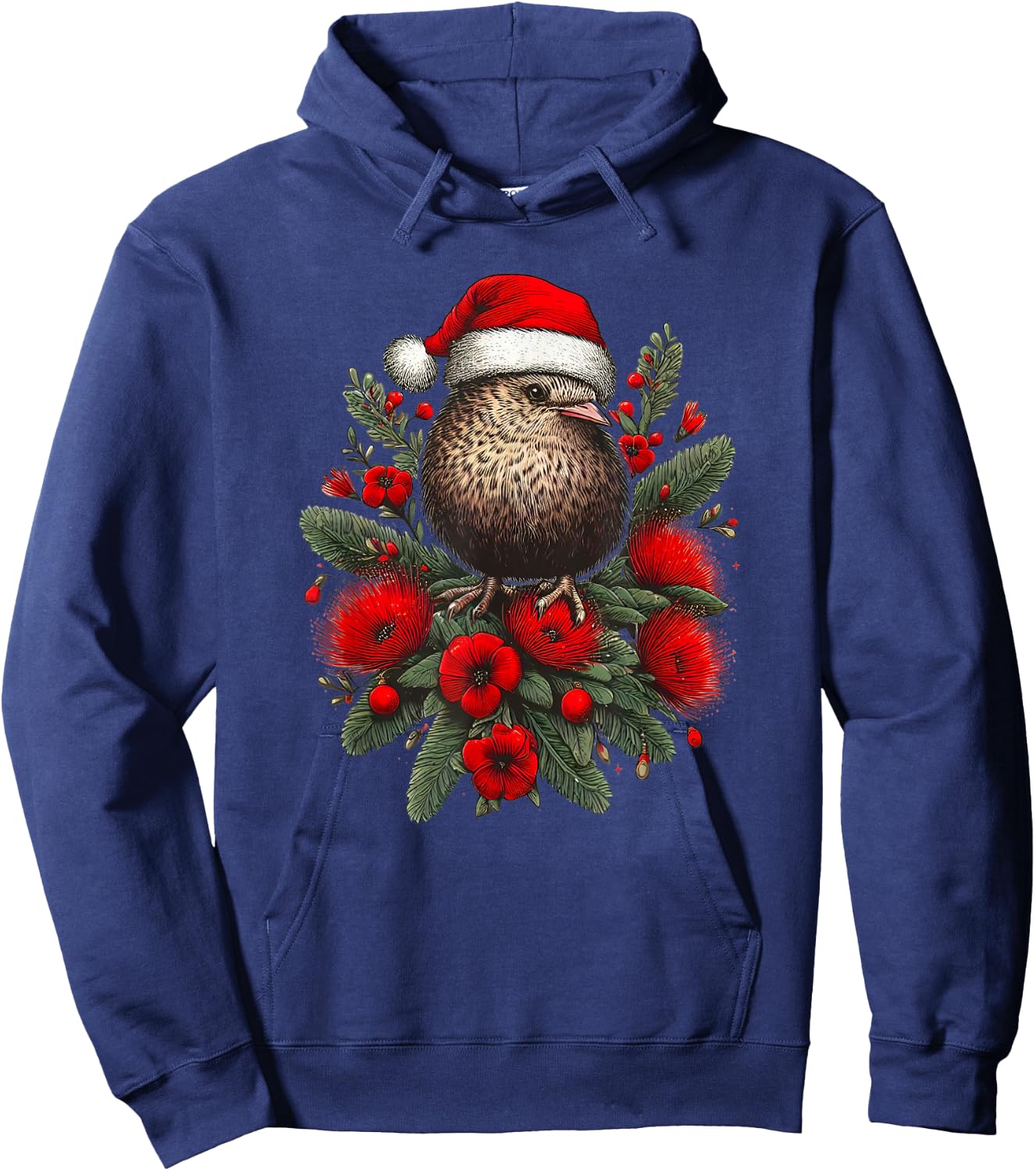 Christmas New Zealand Kiwi Bird Santa Hat Pohutukawa Tree Hoodie - Hoodie | Navy