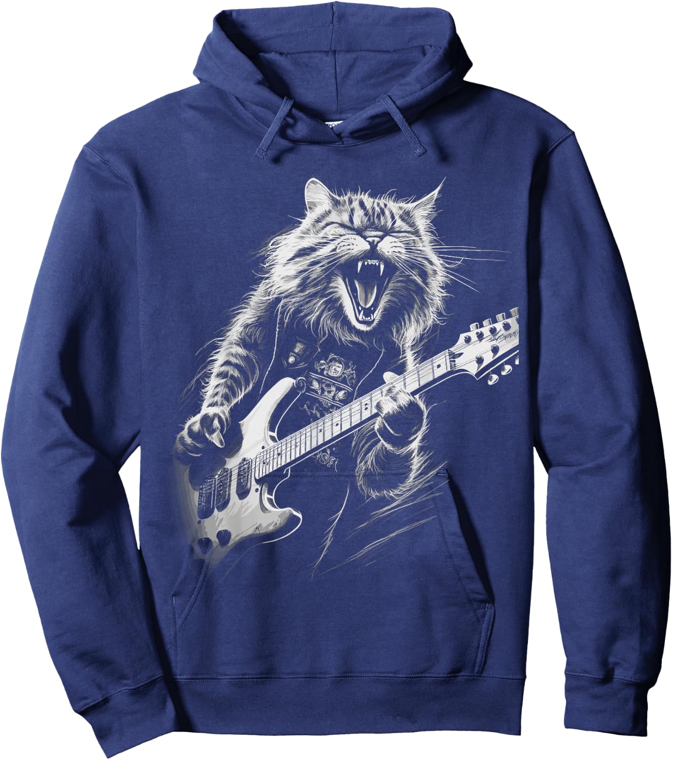 Rock Cat Playing Guitar Woman Funny Guitar Cat Hoodie - Hoodie | Navy