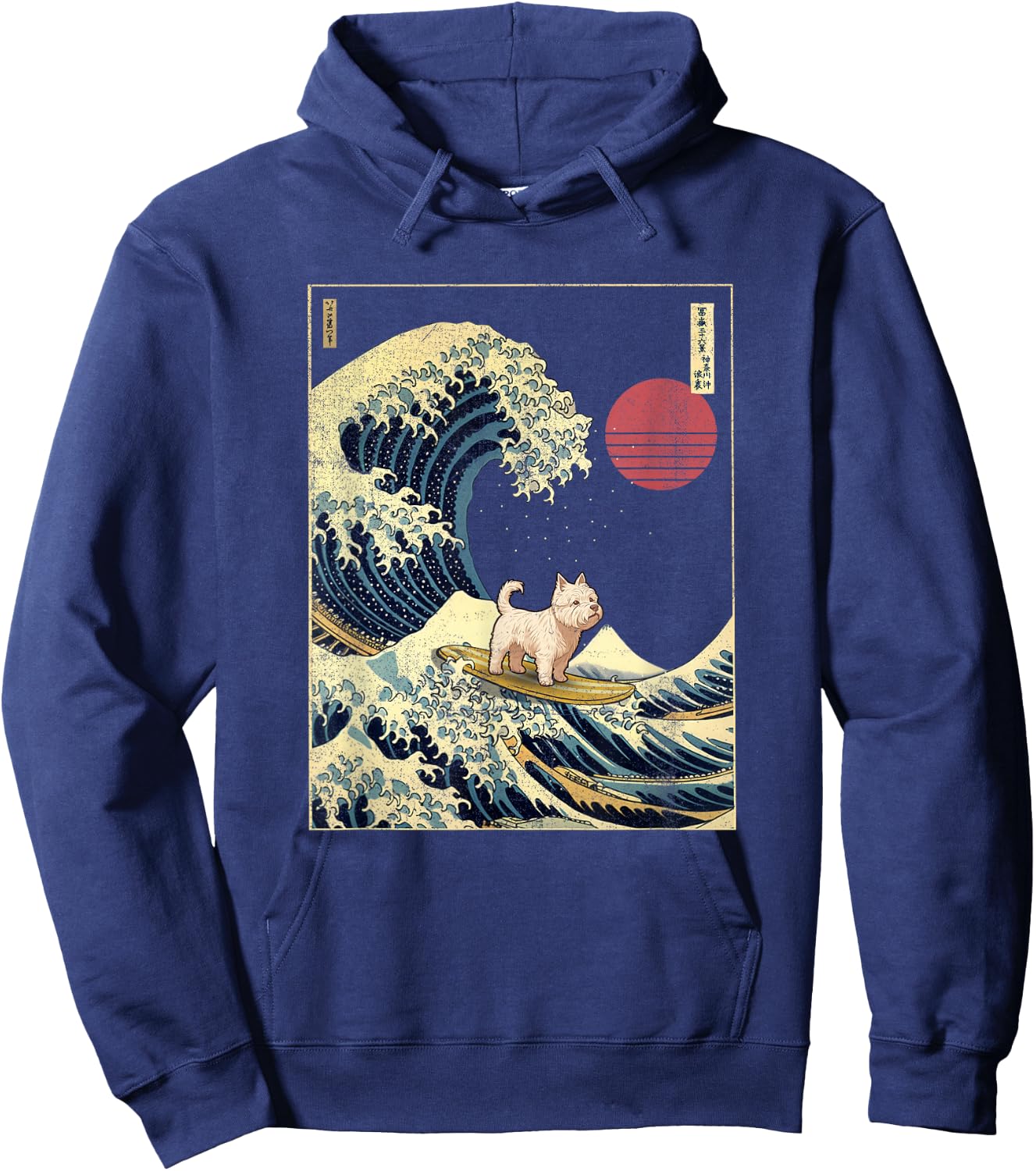 West Highland White Terrier Westie Japanese Kanagawa Wave Hoodie - Hoodie | Navy