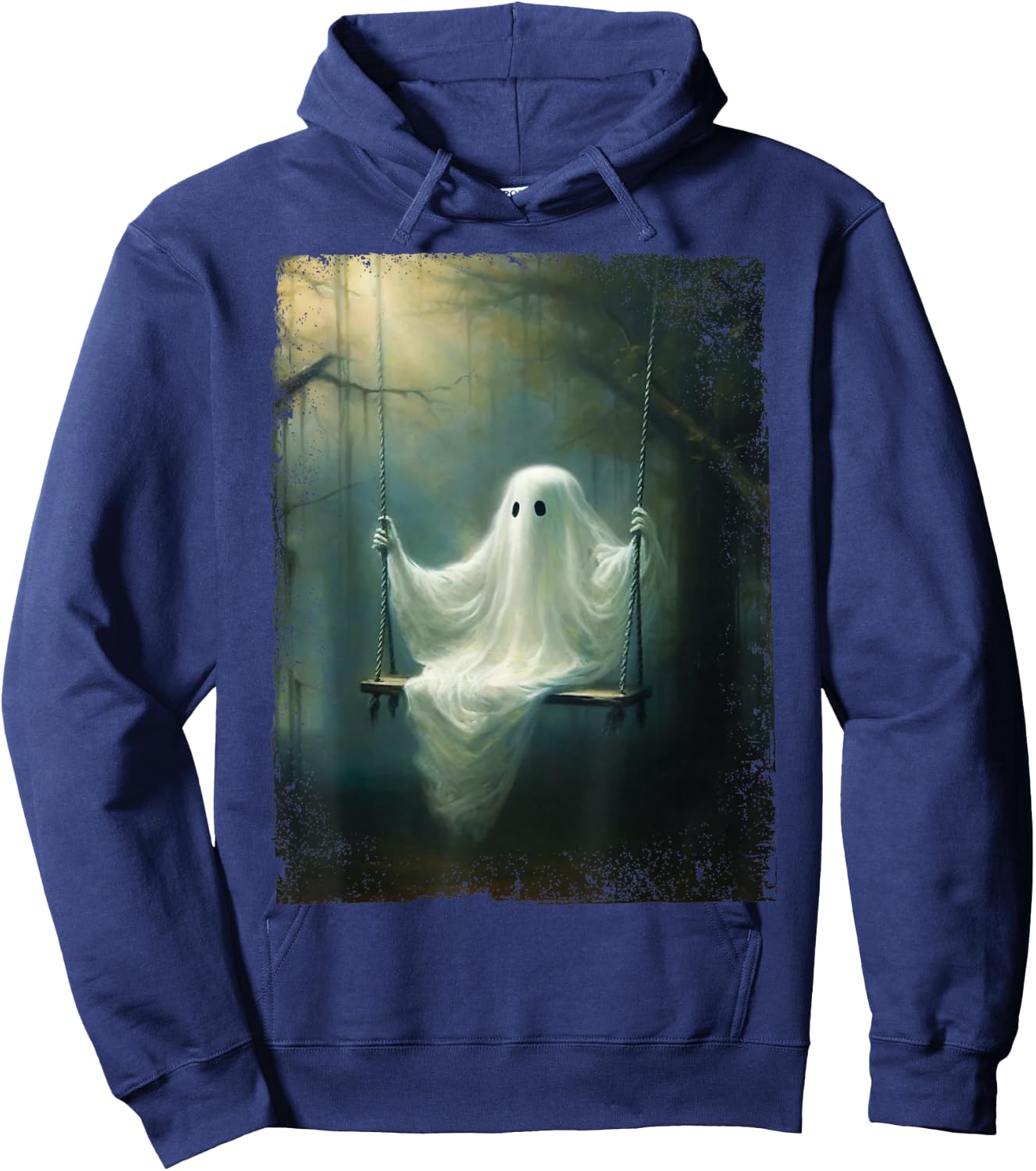 Vintage Halloween Costume Ghost Swing In The Forest Graphic Hoodie - Hoodie | Navy