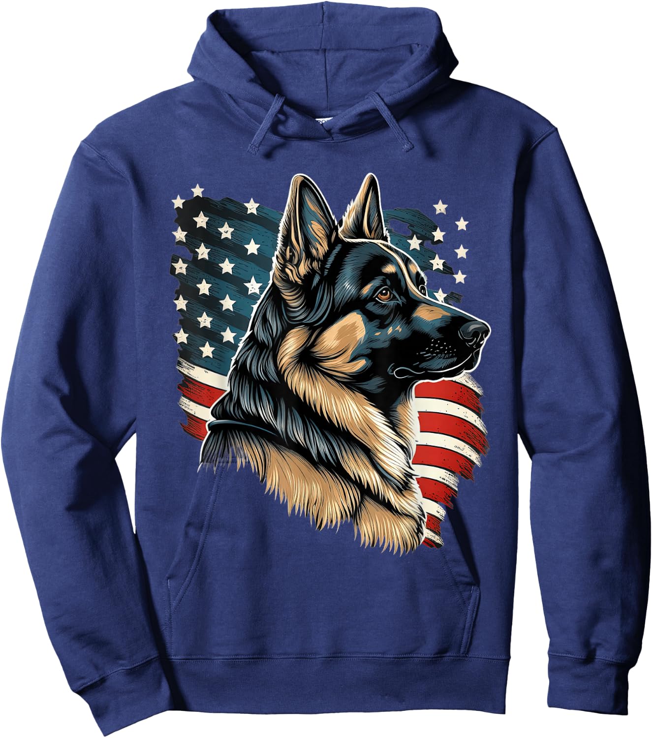 Patriotic USA German Shepherd With American Flag Hoodie - Hoodie | Navy