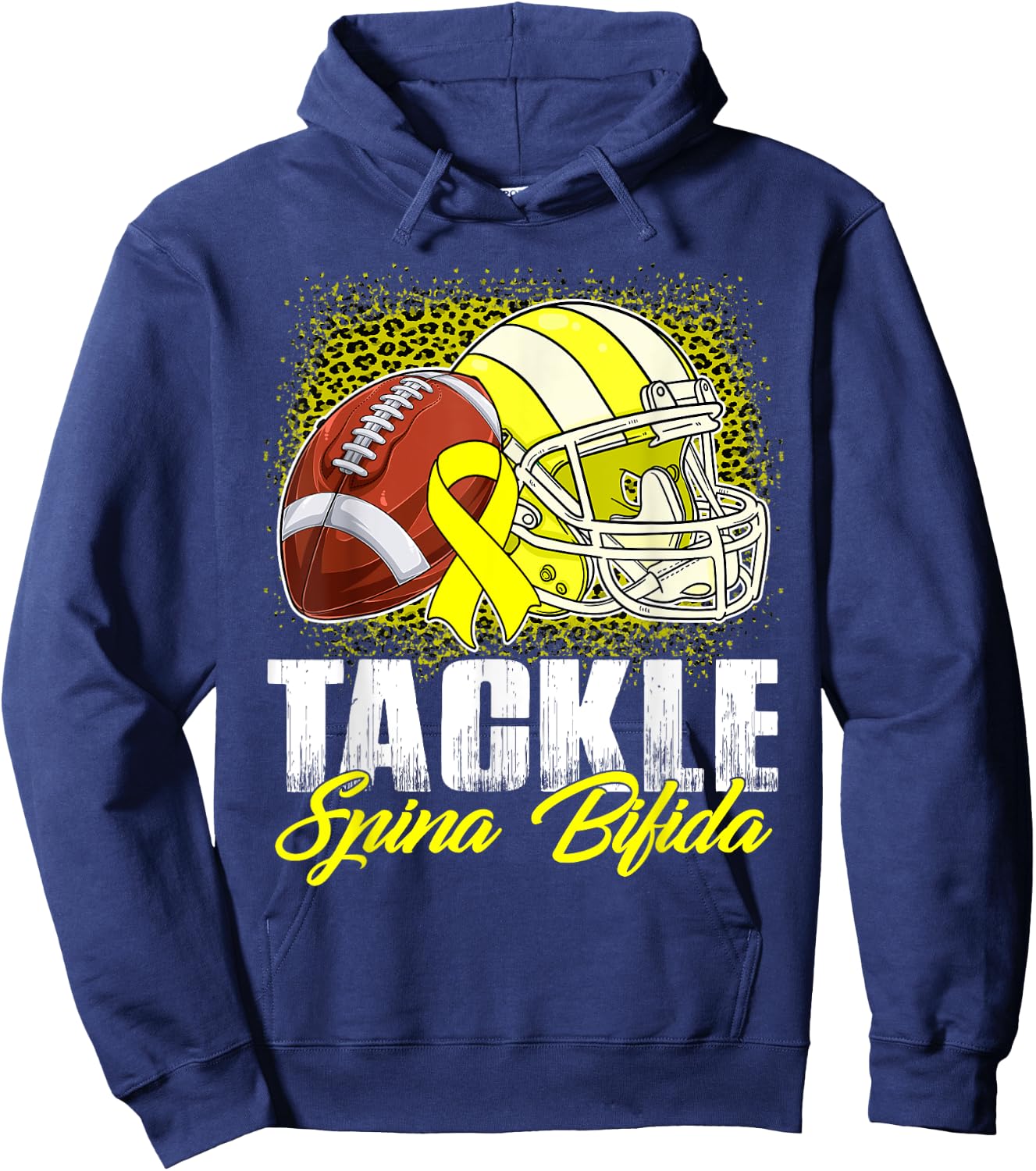 Tackle Spina Bifida Football Ball Helmet Yellow Ribbon Women Hoodie - Hoodie | Navy