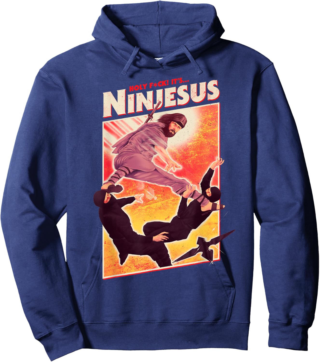 It's Ninjesus 80s Action Movie Atheist Christian Ninja Jesus Hoodie - Hoodie | Navy