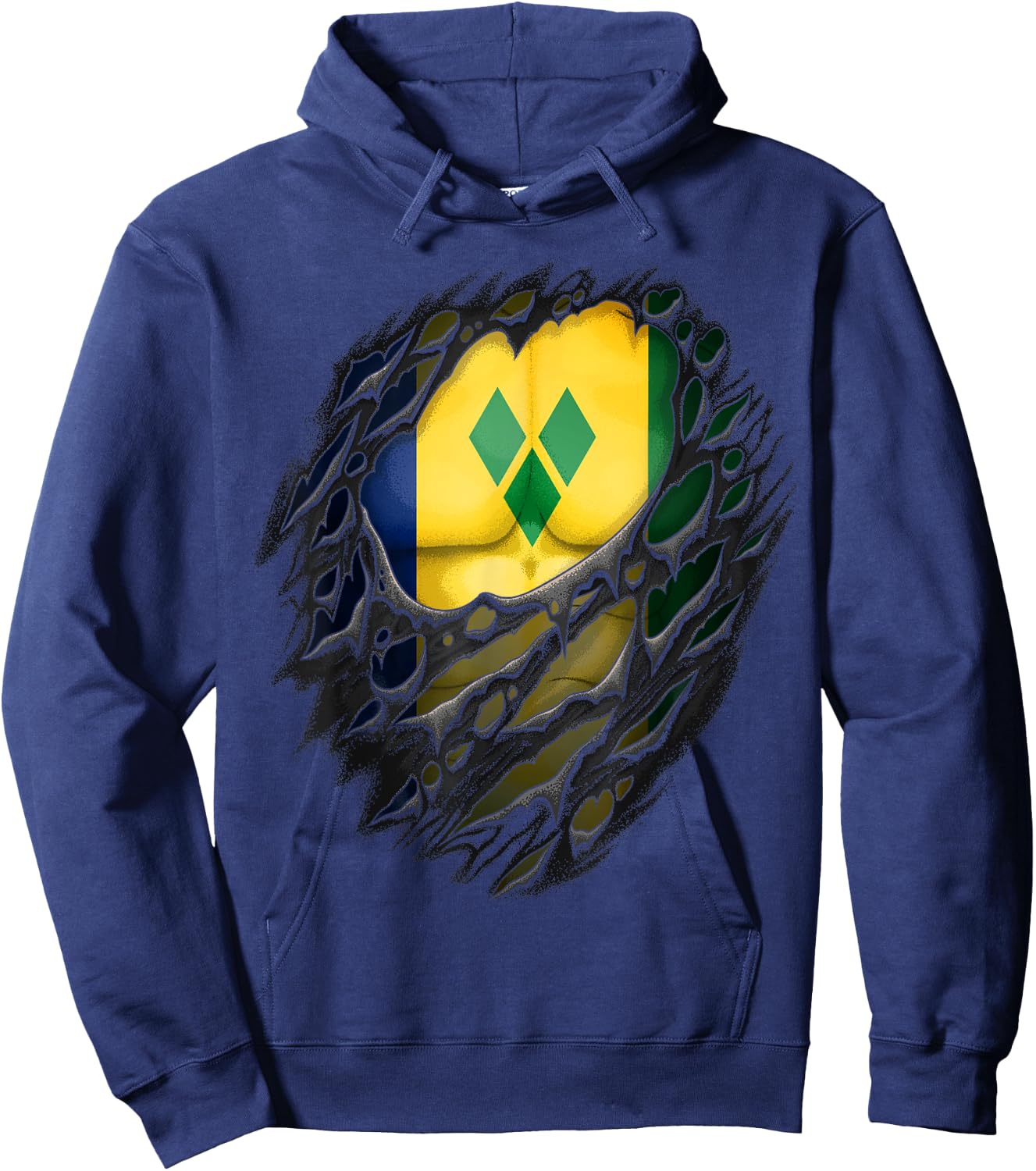 Proud Vincentian Ripped St Vincent And The Grenadines Flag Hoodie - Hoodie | Navy