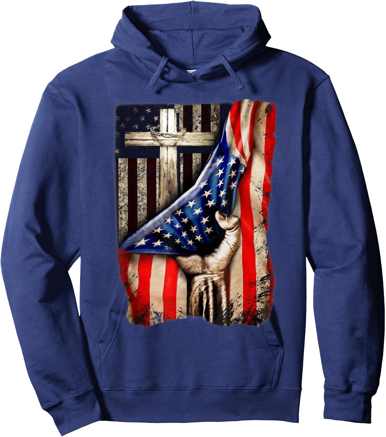Cross Christian American Flag Hand Pride Hoodie - Hoodie | Navy