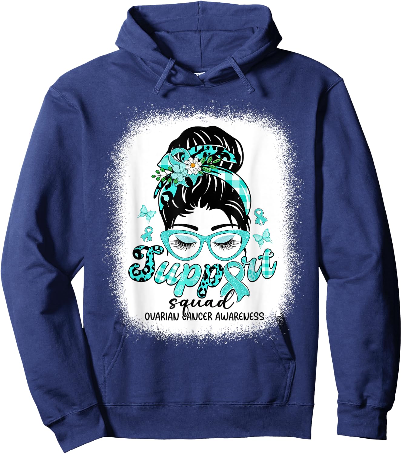 Support Squad Messy Bun Women Ovarian Cancer Awareness Hoodie - Hoodie | Navy