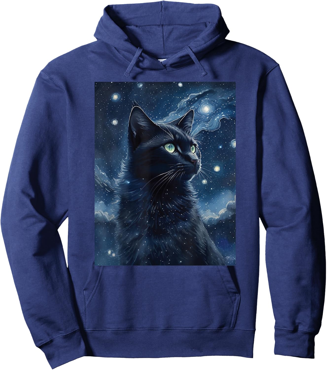 black cat Painting art Starry Night kitty kitten Van Gogh Hoodie - Hoodie | Navy