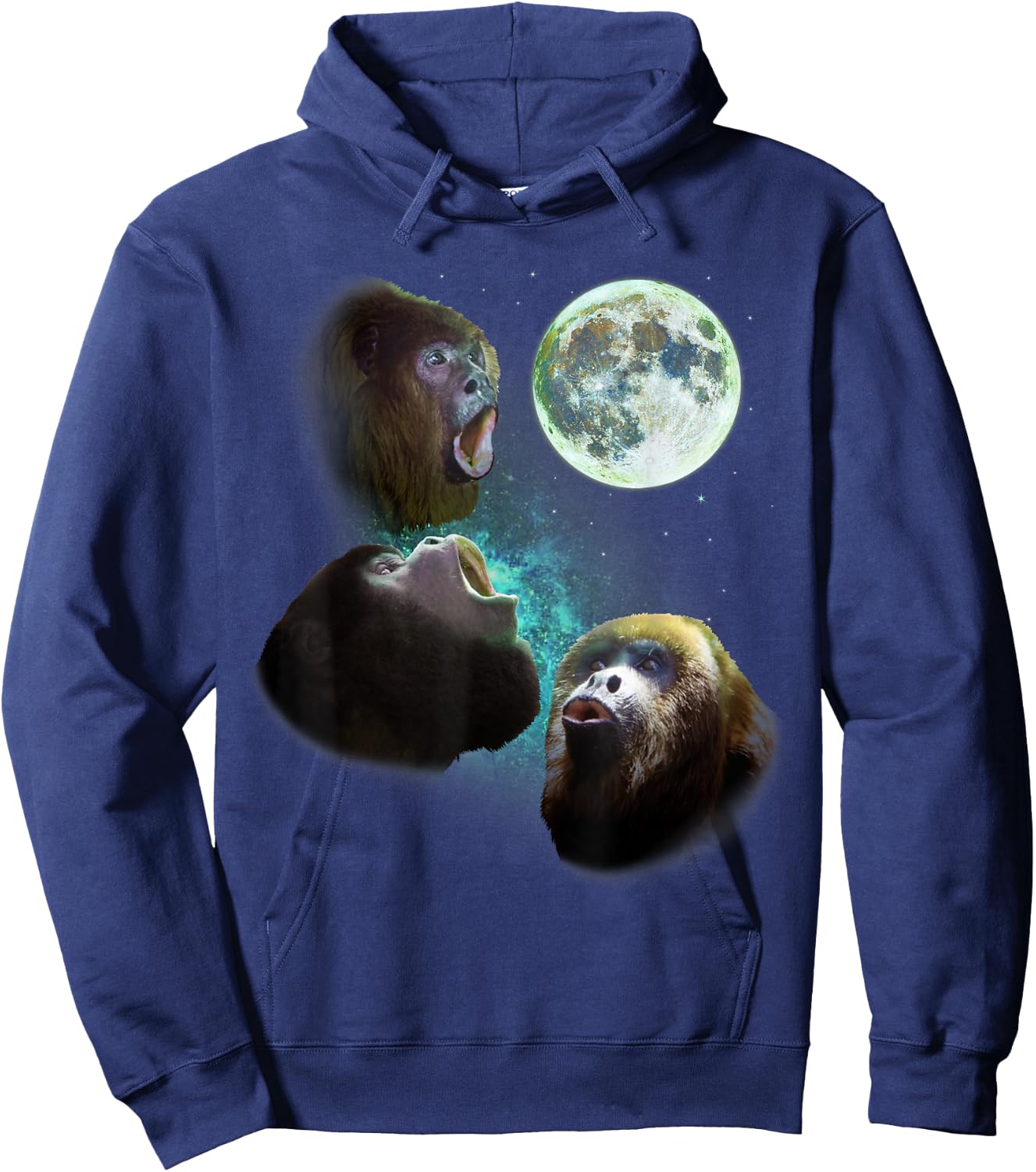 Three Howler Monkeys Howl At Moon 3 Wolfs Wolves Fun Parody Hoodie - Hoodie | Navy