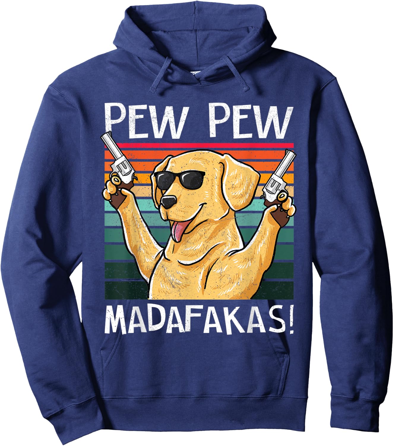 Labrador Pew Pew Dog Vintage Retro Sunset Dogs Guns Nerd Hoodie - Hoodie | Navy