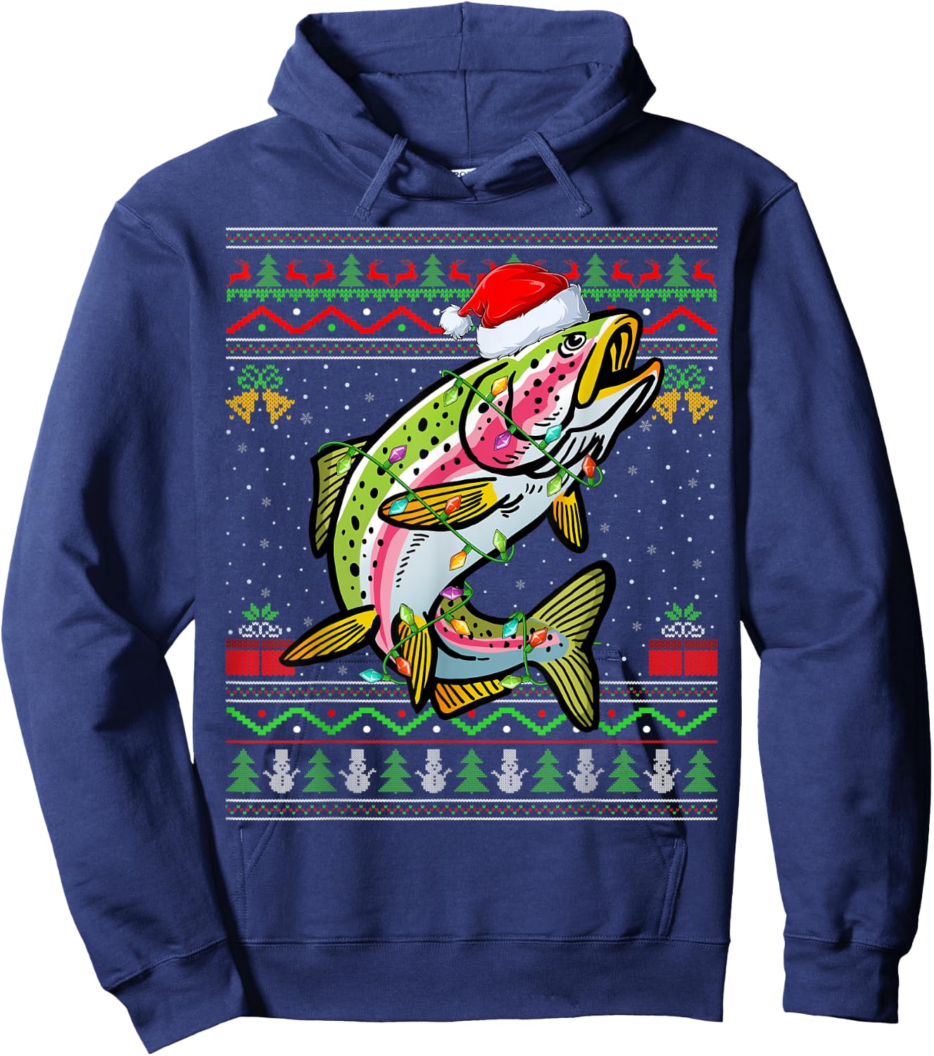 Xmas Ugly Sweater Style Santa Rainbow Trout Fish Christmas Hoodie - Hoodie | Navy