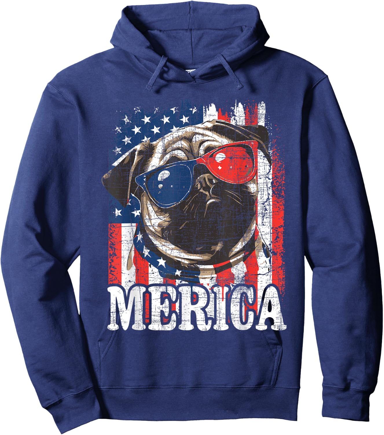 Merica - USA Flag Patriotic Pug Dog Owner Puppy Pet Trainer Hoodie - Hoodie | Navy