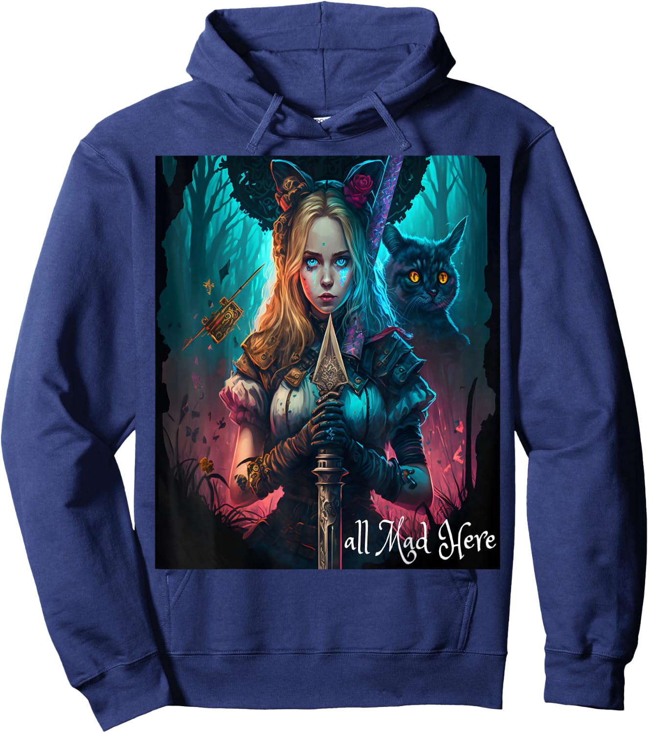 Alice in Wonderland Rabbit All Mad Here Mom Boys Girls Men Hoodie - Hoodie | Navy