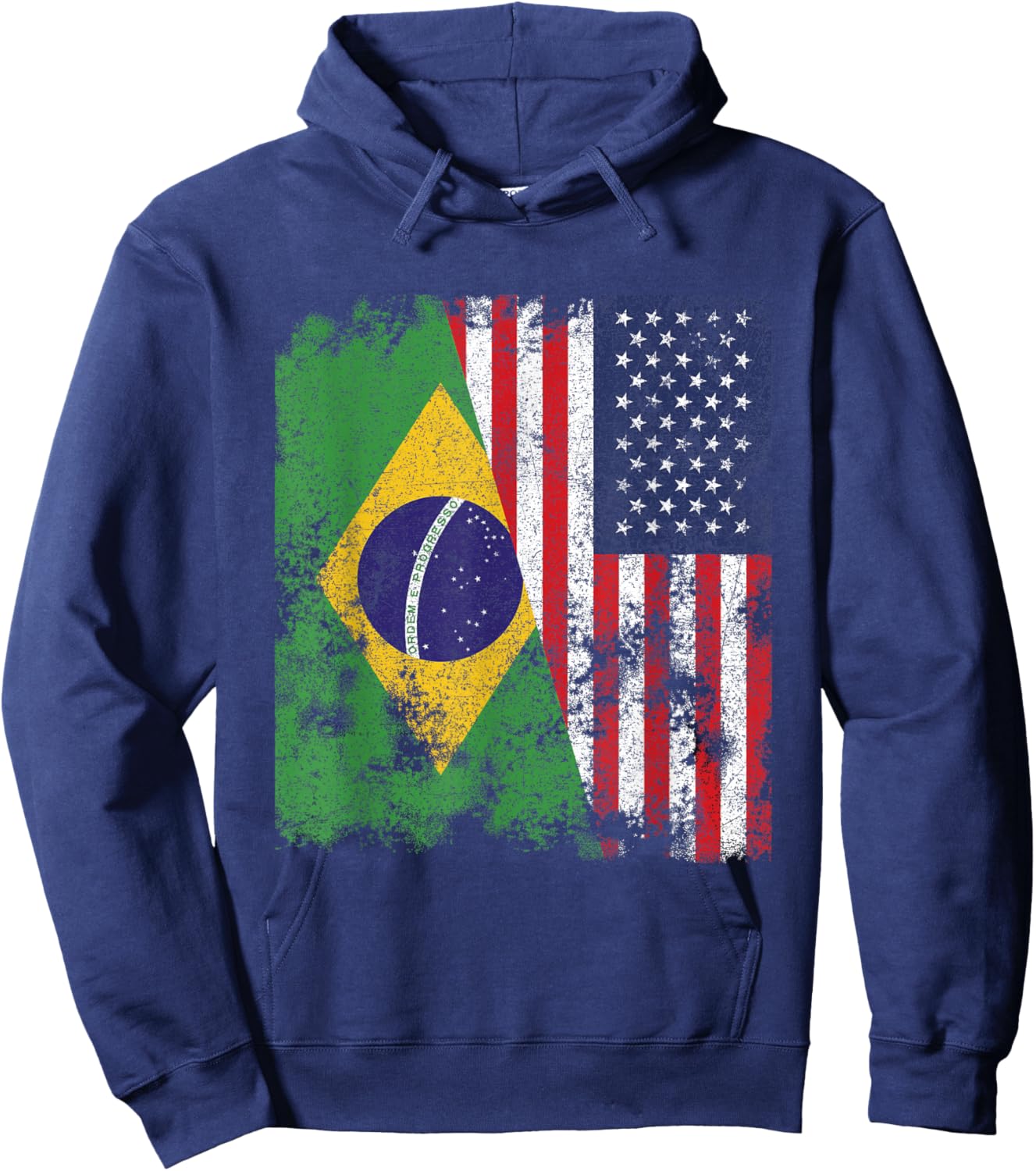 Brazil USA Flag Distressed - Half American Hoodie - Hoodie | Navy