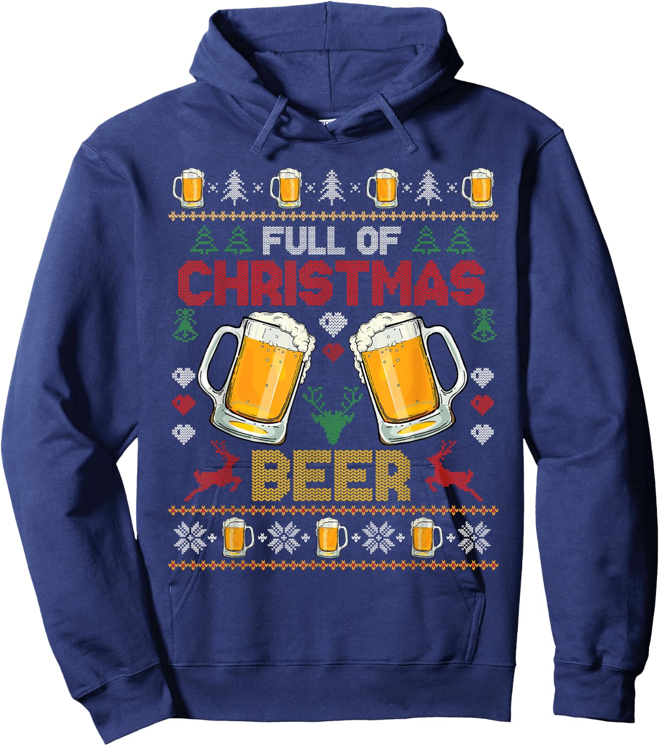 Full Of Christmas Beer And Christmas Cheer Couple Matching Hoodie - Hoodie | Navy