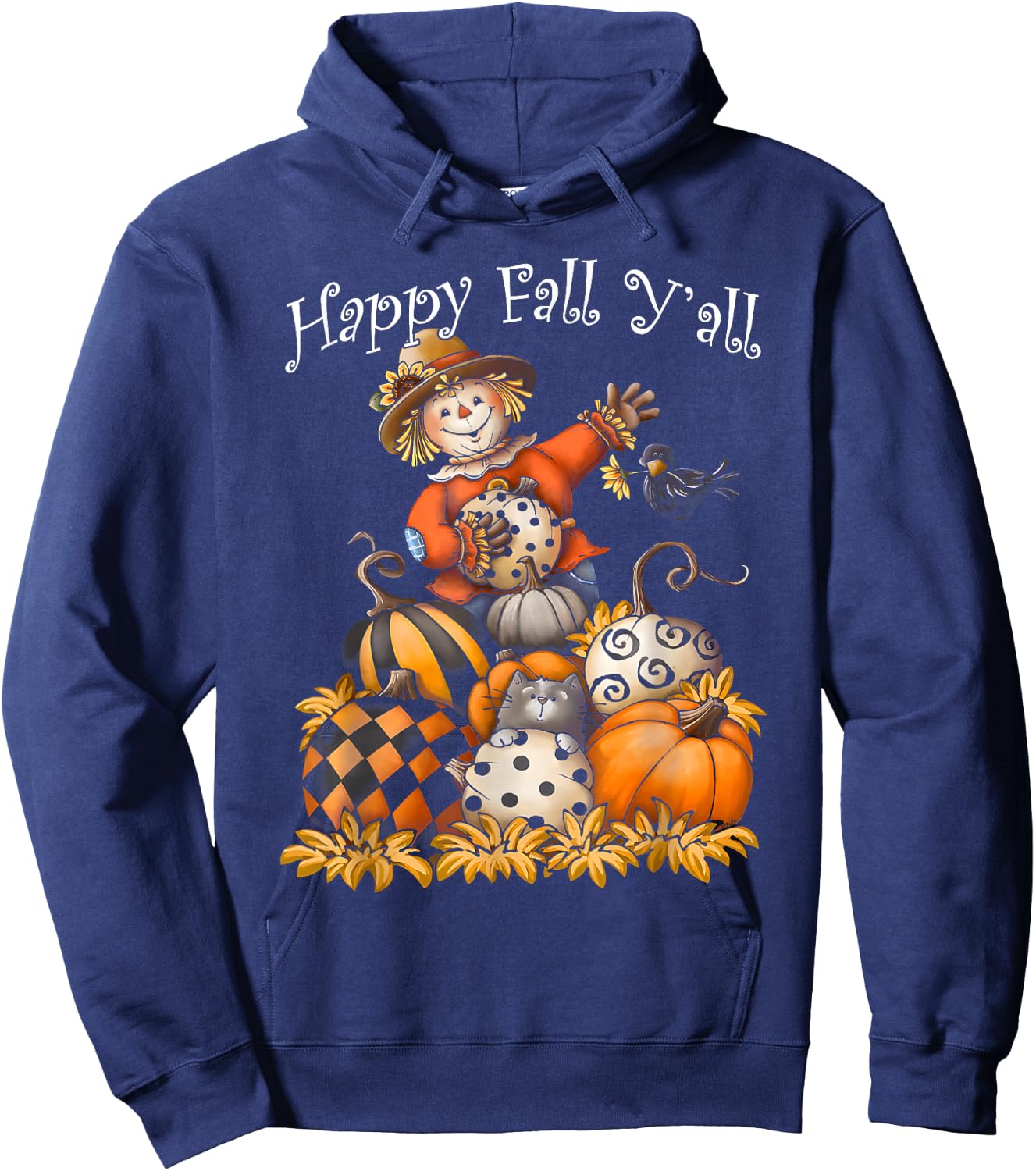 Scarecrow Happy Fall Y'all Pumpkin Thanksgiving Halloween Hoodie - Hoodie | Navy
