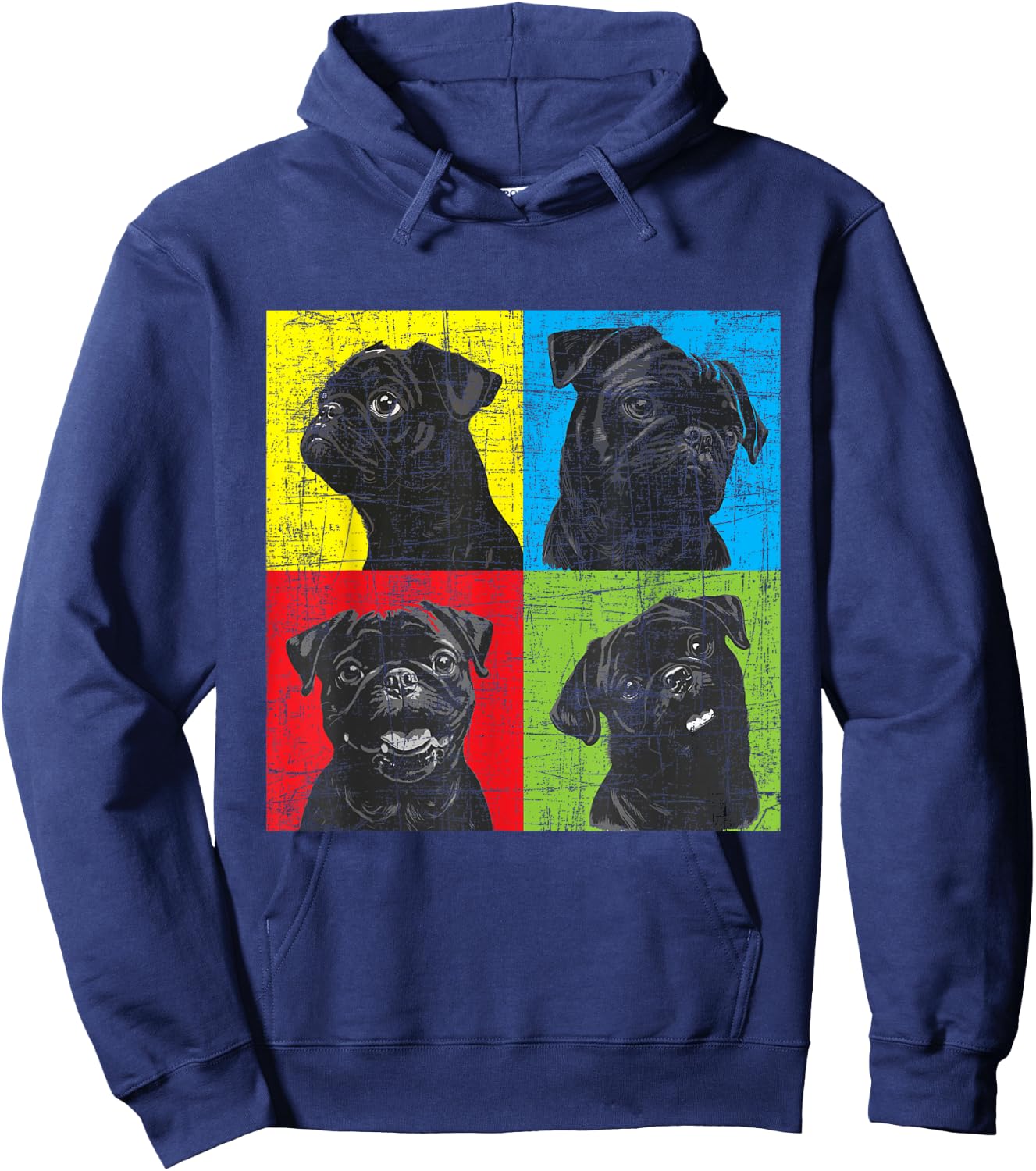 Colorful Pug Face Portrait - Dog Lover Puppy Pet Owner Hoodie - Hoodie | Navy