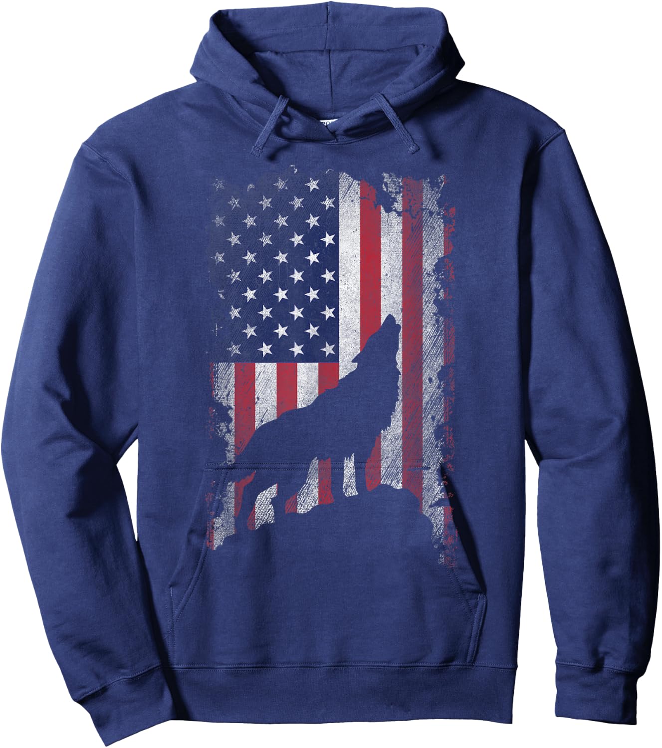 Wolf American Flag Proud USA Patriot Wolf Lover Kids Men Hoodie - Hoodie | Navy