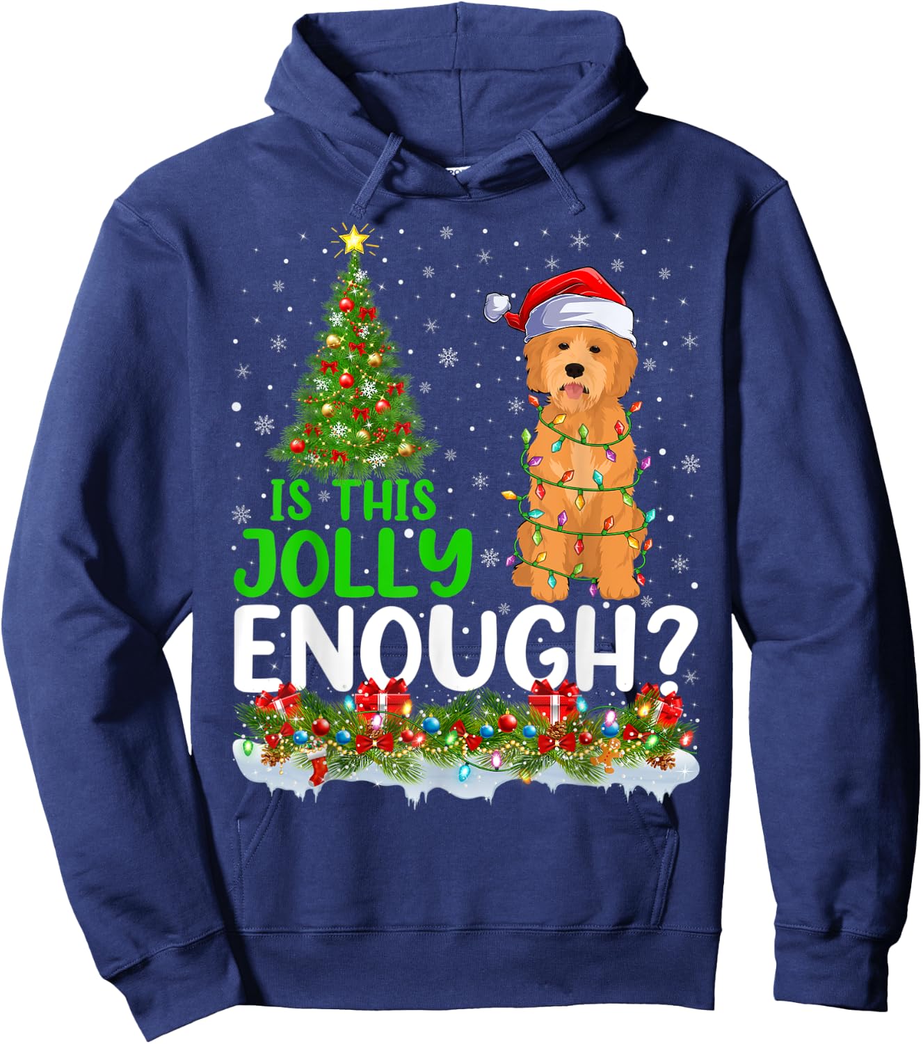 Is This Jolly Enough Goldendoodle Dog Christmas Tree Hoodie - Hoodie | Navy