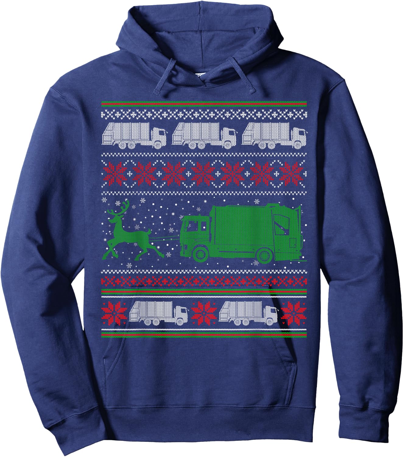 Garbage Truck Riding Reindeers Ugly Christmas Sweater Boys Hoodie - Hoodie | Navy