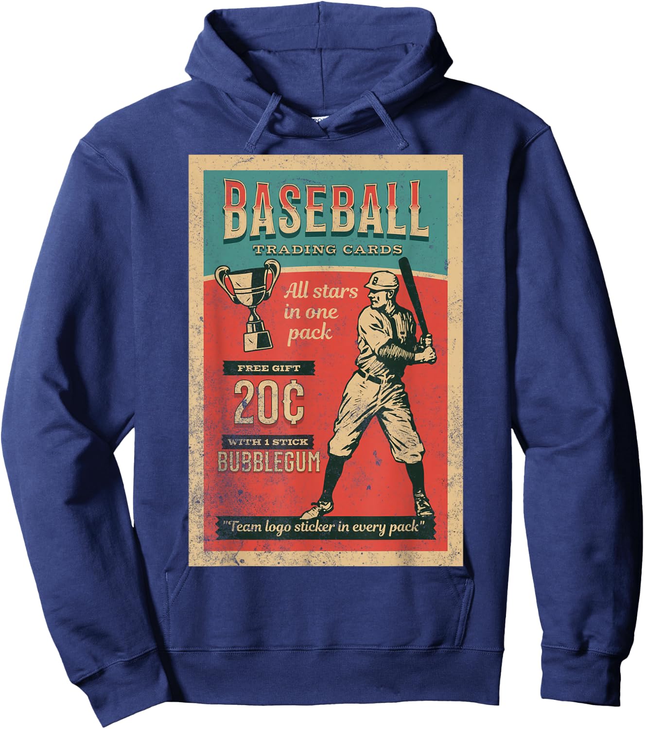 Baseball Card Wrapper Vintage Retro Distressed Hobby Hoodie - Hoodie | Navy