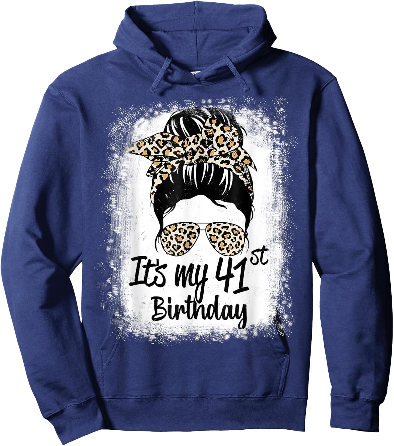 41 Years Old Messy Bun Leopard It's My 41st Birthday Hoodie - Hoodie | Navy