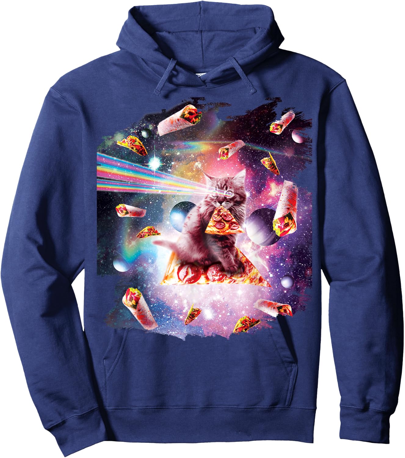 Outer Space Pizza Cat Rainbow Laser Taco Burrito Men Women Kids Hoodie - Hoodie | Navy