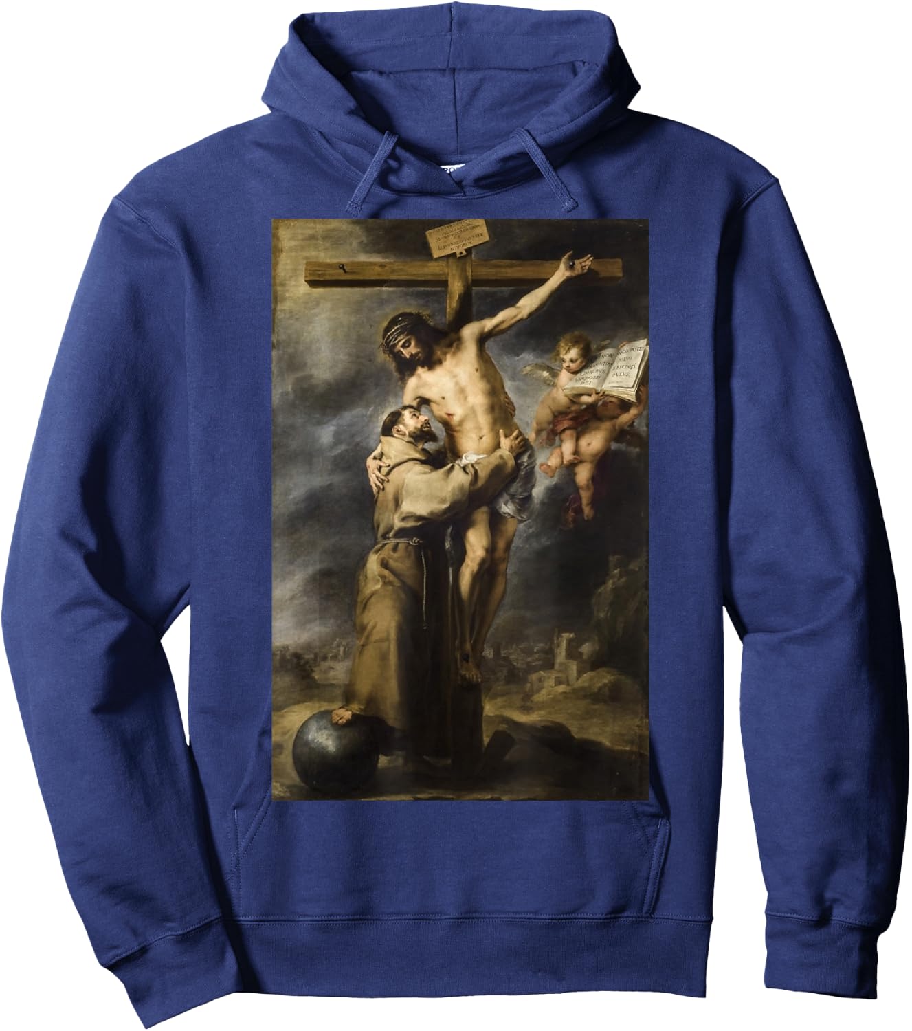 Saint Francis Embracing Christ on the Cross Painting Murillo Hoodie - Hoodie | Navy