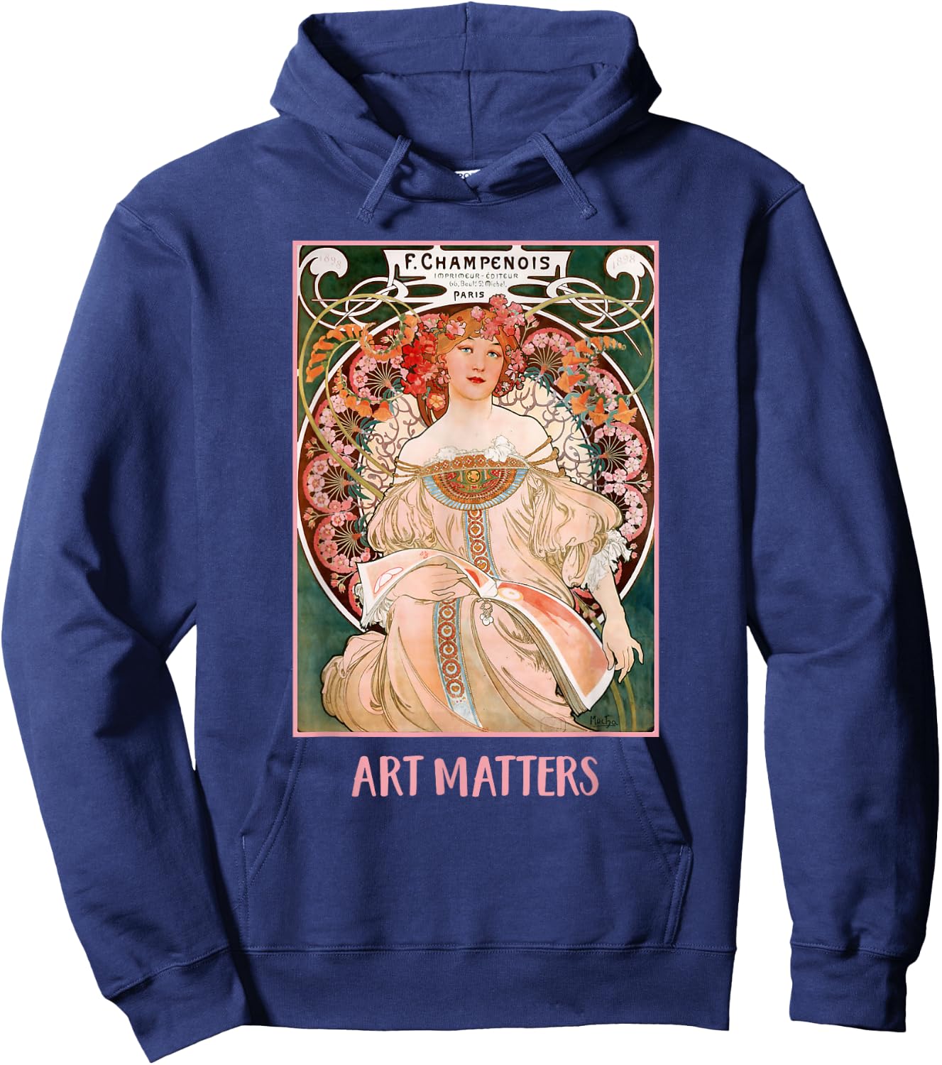 Women with Flowers Paris Mucha Art Nouveau Art Matters Hoodie - Hoodie | Navy