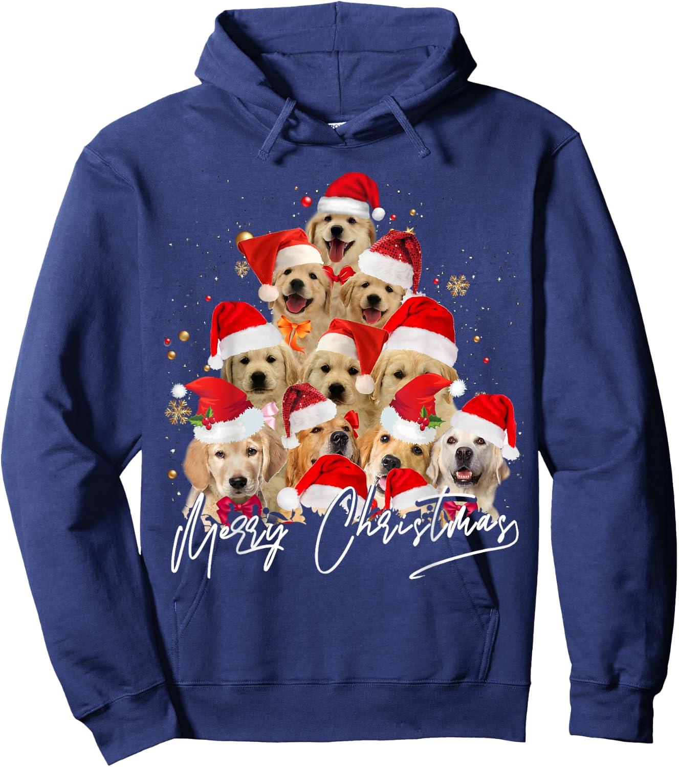 Golden Retriever Santa Hat Xmas Dogs Merry Christmas Graphic Hoodie - Hoodie | Navy