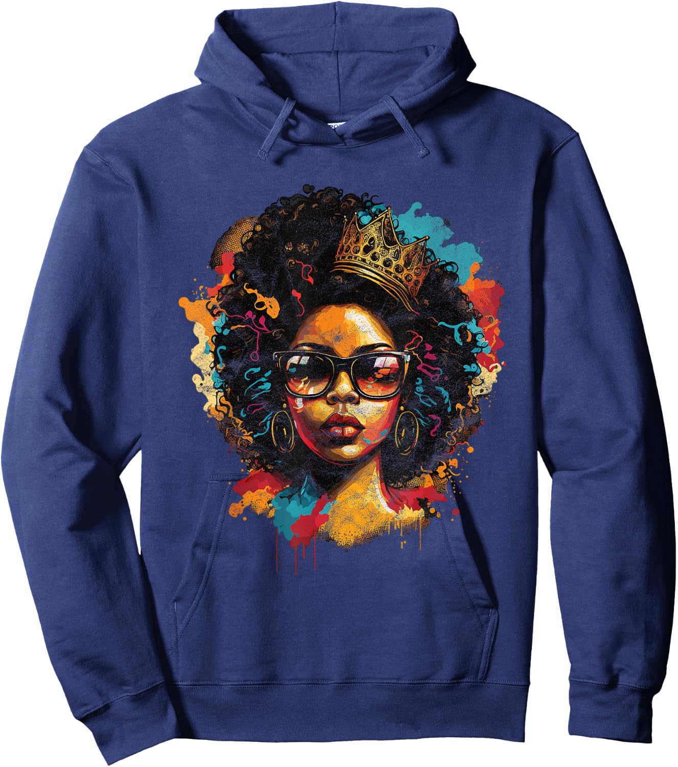 Colorful Art Black Queen Afro Melanin Dripping Juneteenth Hoodie - Hoodie | Navy