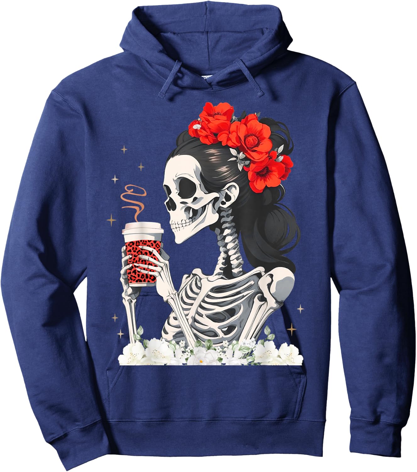 Skeleton Messy Bun Coffee Funny Costume Mom Women Hoodie - Hoodie | Navy