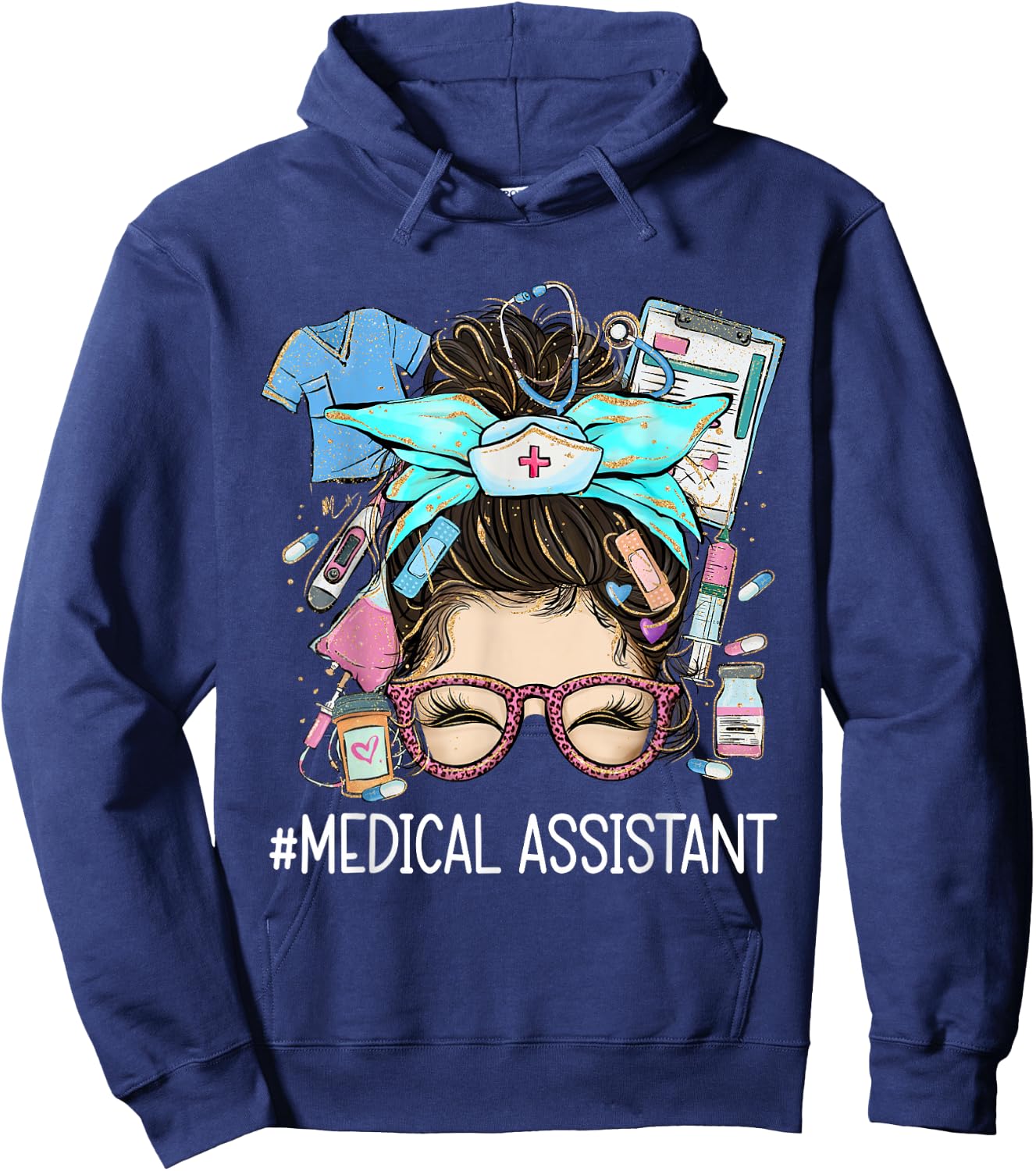 Medical Assistant MA CMA Nurse nursing messy bun doctor Hoodie - Hoodie | Navy
