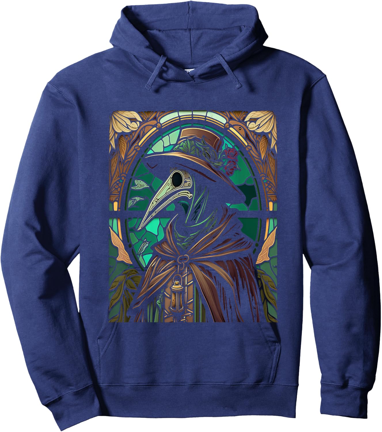Colorful Stained Glass Holy Plague Doctor Cool Cathedral Art Hoodie - Hoodie | Navy