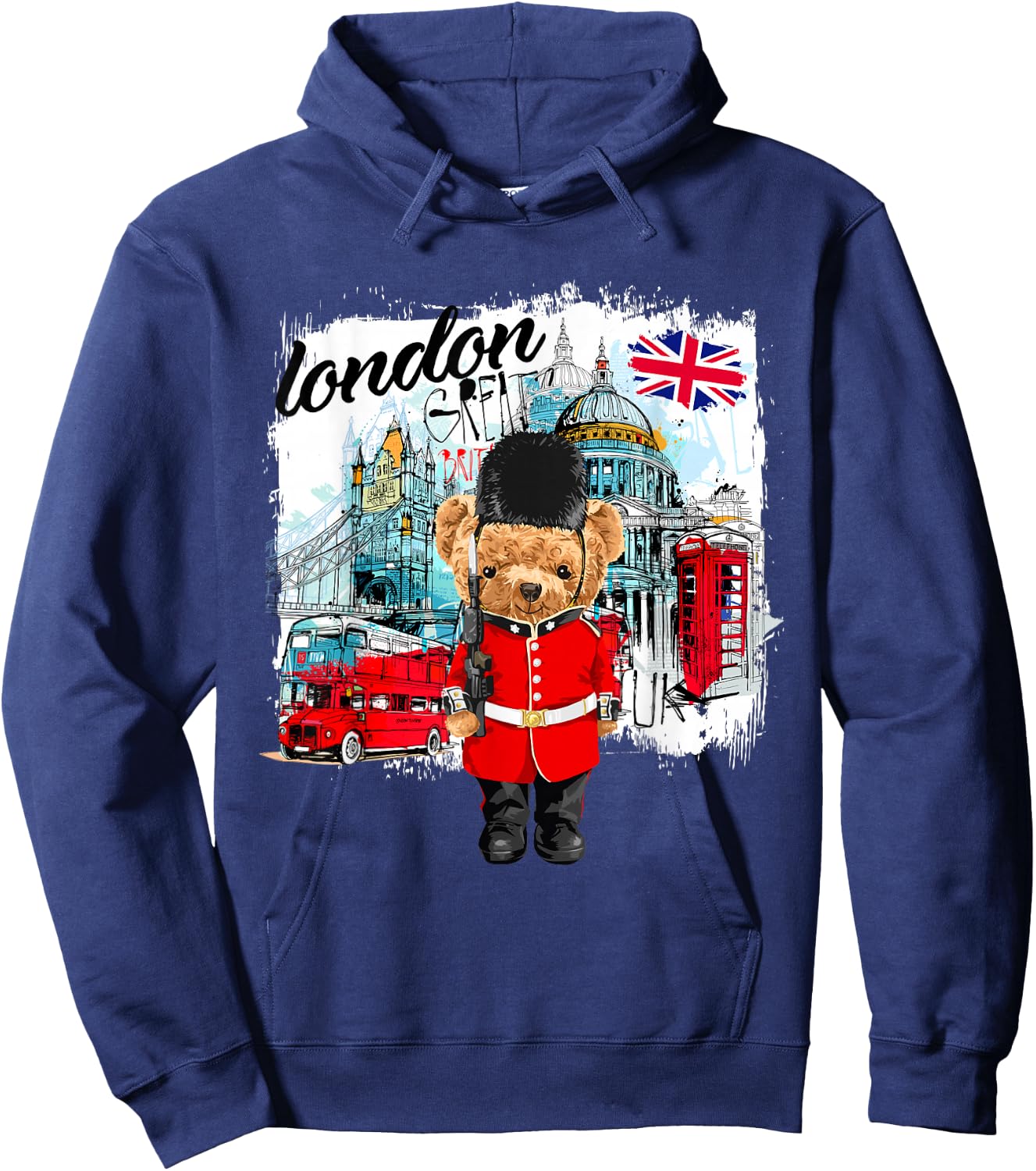 London Teddy Bear Queen Guard Illustration Graphic Cartoon Hoodie - Hoodie | Navy