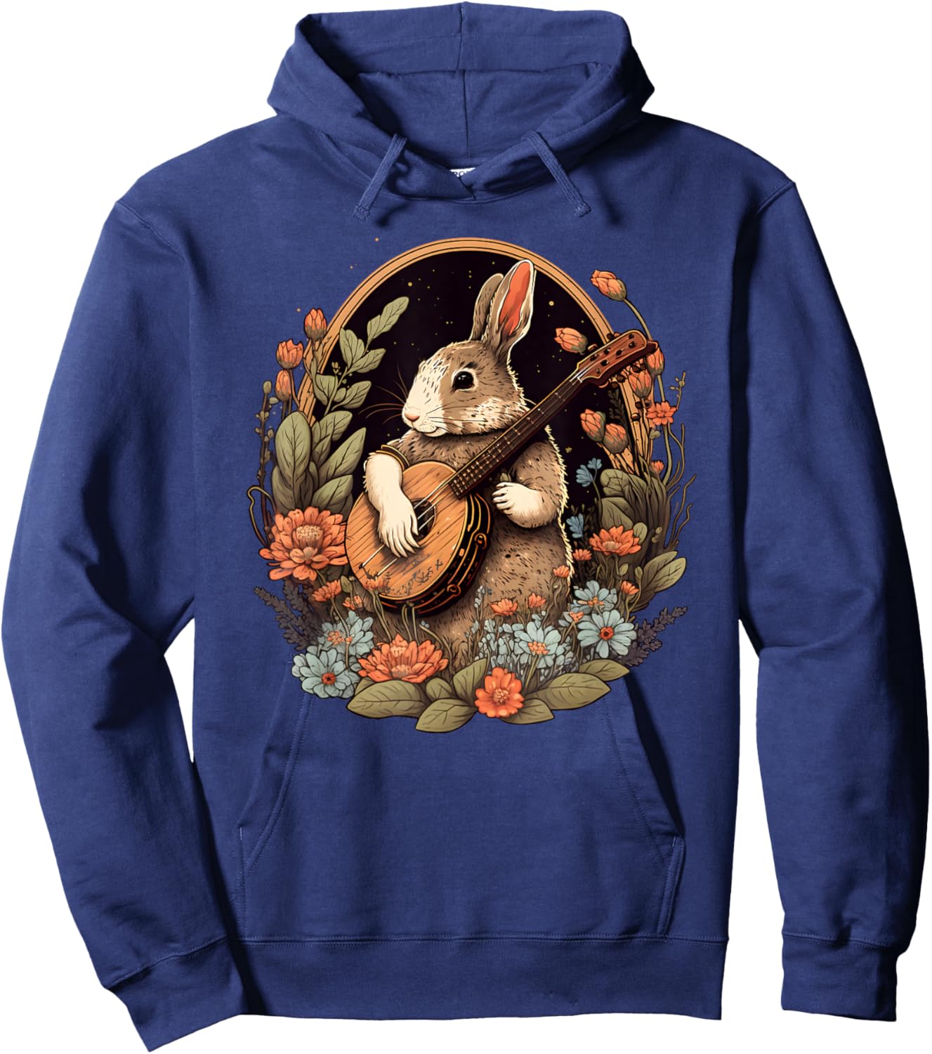 Funny Bunny Playing Banjo Guitar Music Rabbit Happy Easter Hoodie - Hoodie | Navy