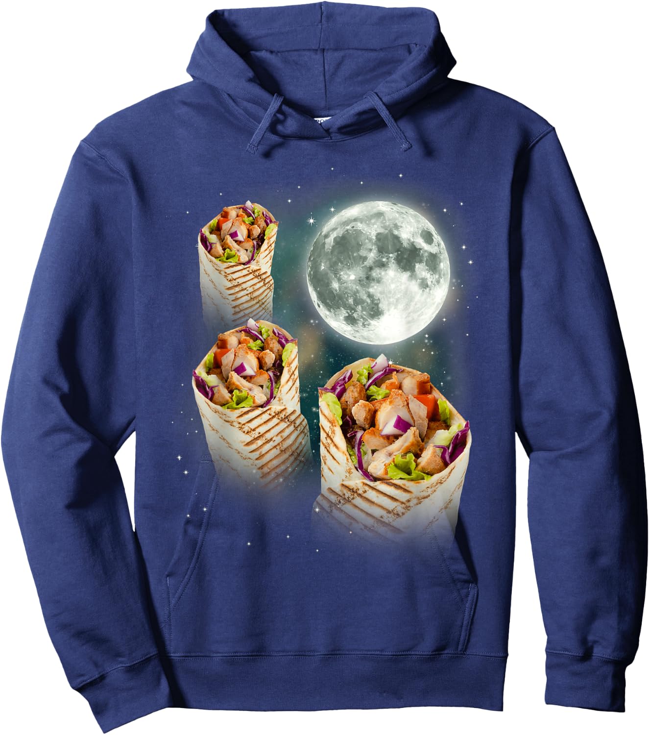 Three Burrito Moon | Weird Cursed Meme 3 Space Tortilla Hoodie - Hoodie | Navy